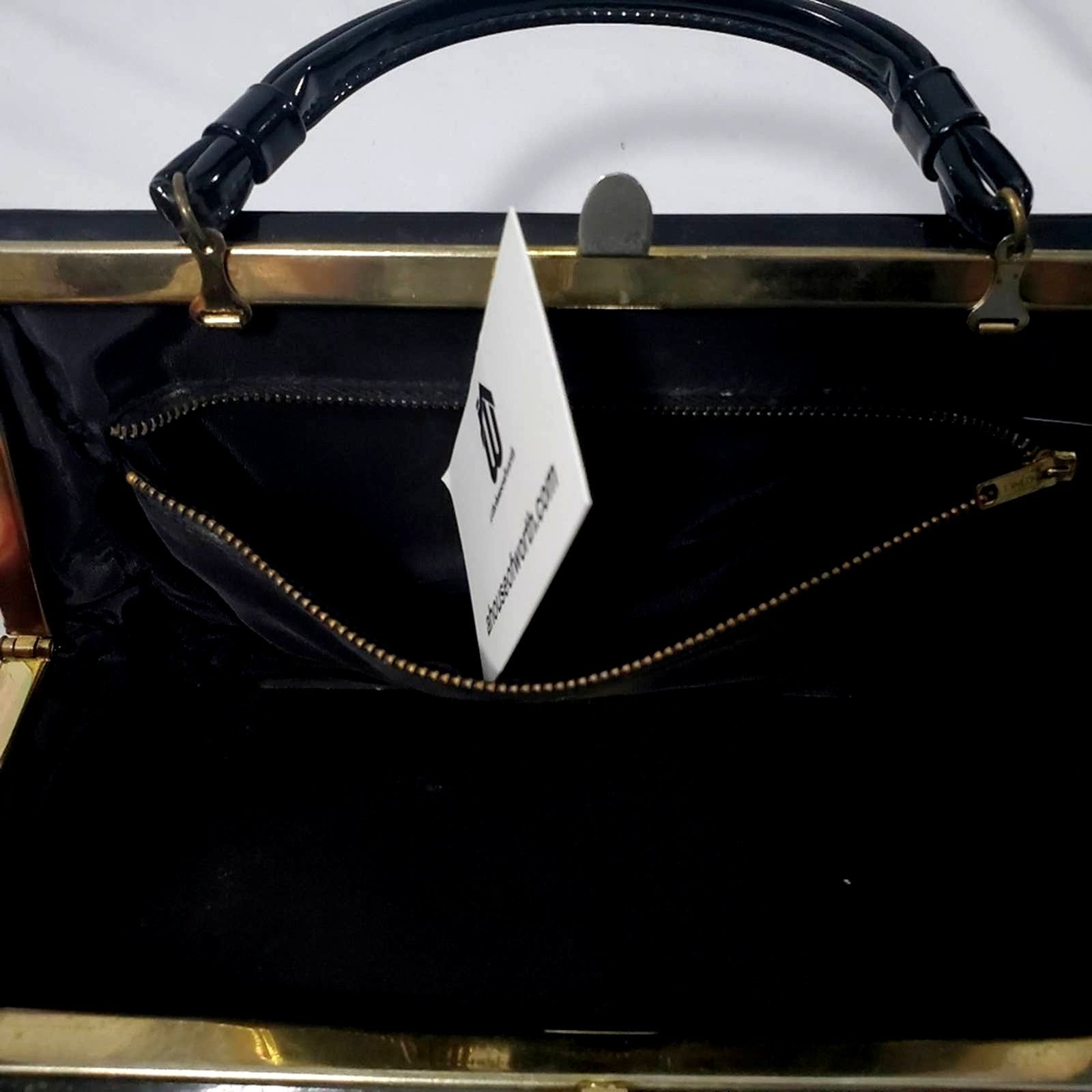 Vintage Vintage 1950's Black Handbag Purse Tote Clutch Size ONE SIZE - 4 Thumbnail