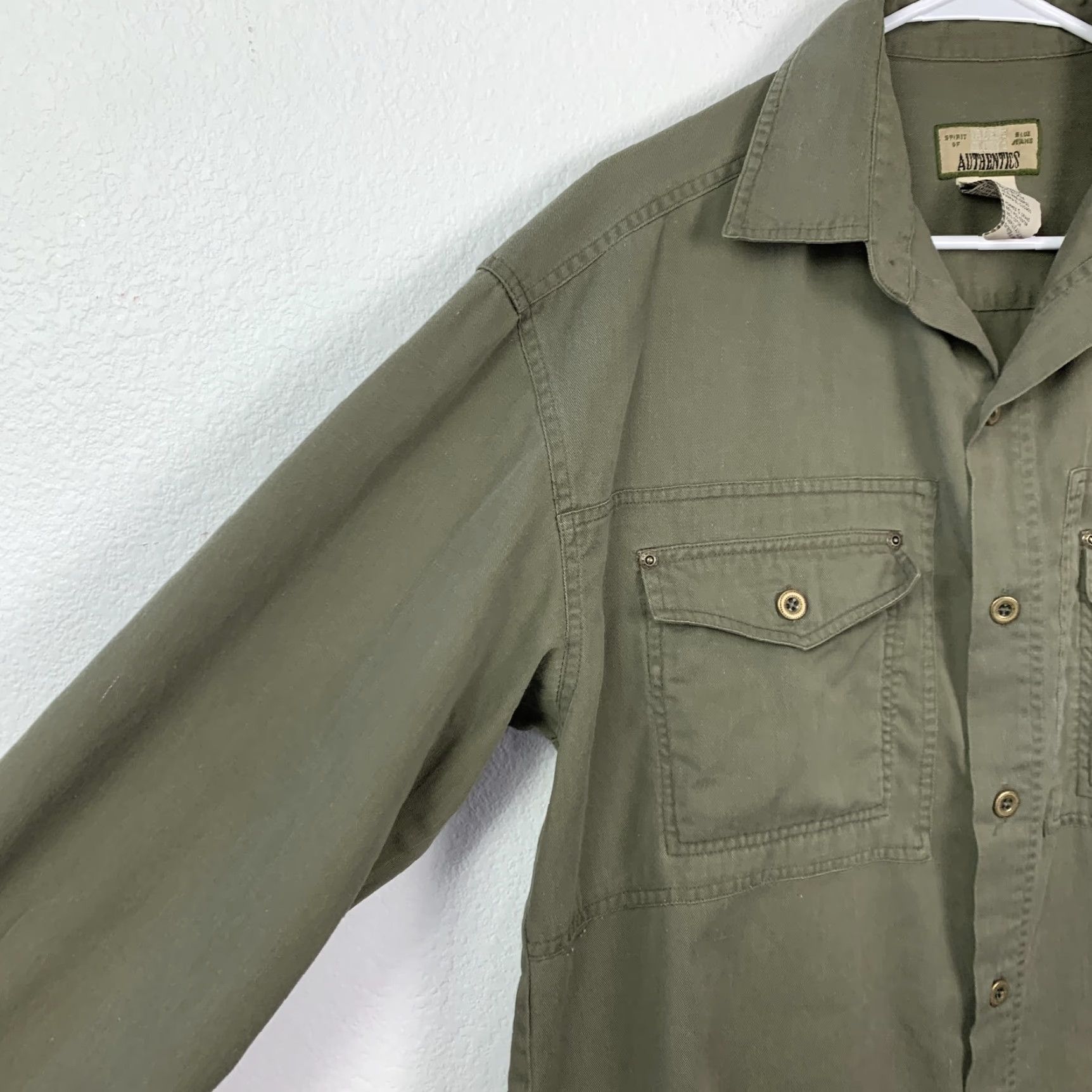 Faded Glory VINTAGE Faded Glory Mens Shirt Army Military Olive Green Long Sleeve Button-Up 90s Large XL? Size US L / EU 52-54 / 3 - 2 Thumbnail