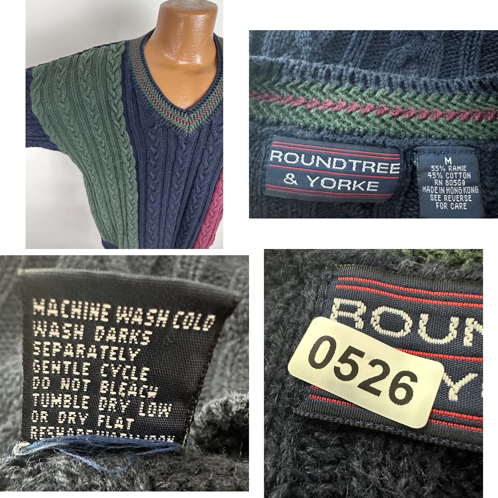 Roundtree & Yorke VINTAGE Roundtree & Yorke Sweater Mens M Cable-Knit Pullover Navy Blue 90s Bohemian Grunge Retro 80s Casual Mens Size US M / EU 48-50 / 2 - 8 Thumbnail
