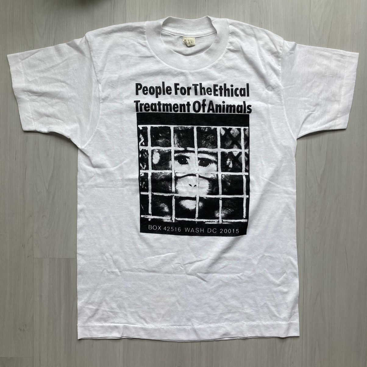 image of Vintage 1980’S People For The Ethical Treatment Of Animals T-Shirt in White, Men's (Size Small)