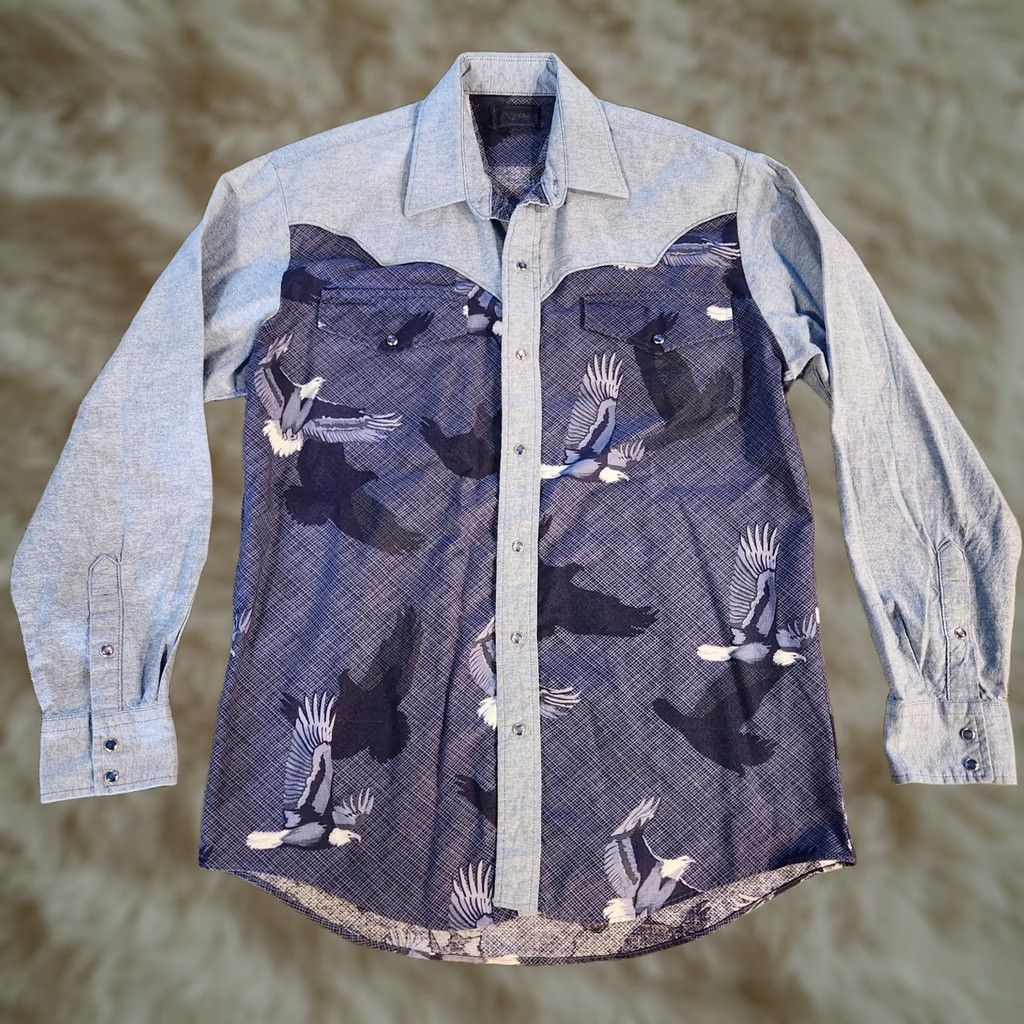 Roper VINTAGE Roper Western Shirt Mens Large Blue Chambray Pearl Snap Cowboy Eagle USA Size US L / EU 52-54 / 3 - 1 Thumbnail