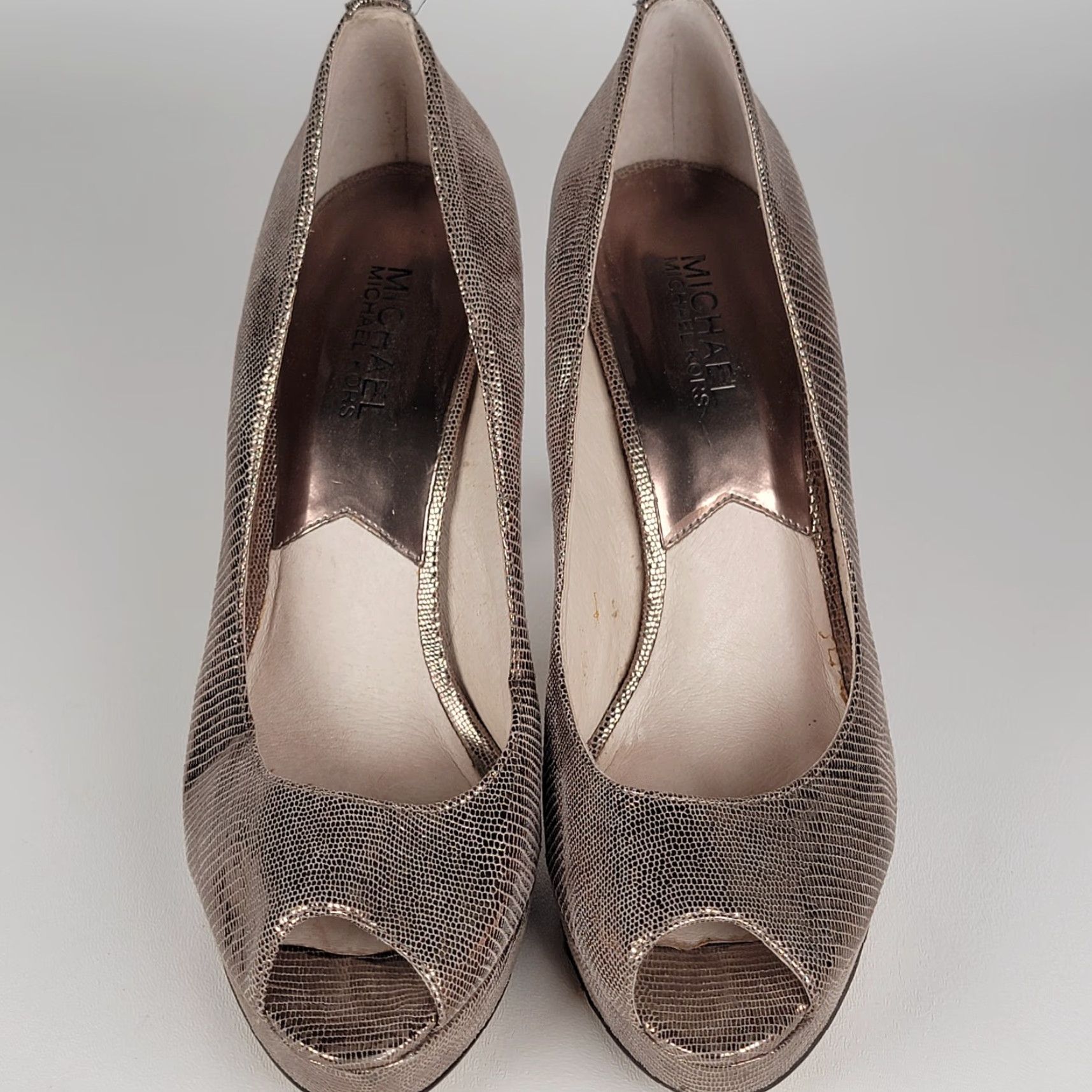 Michael Kors Michael Kors Womens Heels Size 8 Silver Platform Stiletto Open Toe Leather Slip On Womens Size US 8 / IT 38 - 2 Thumbnail