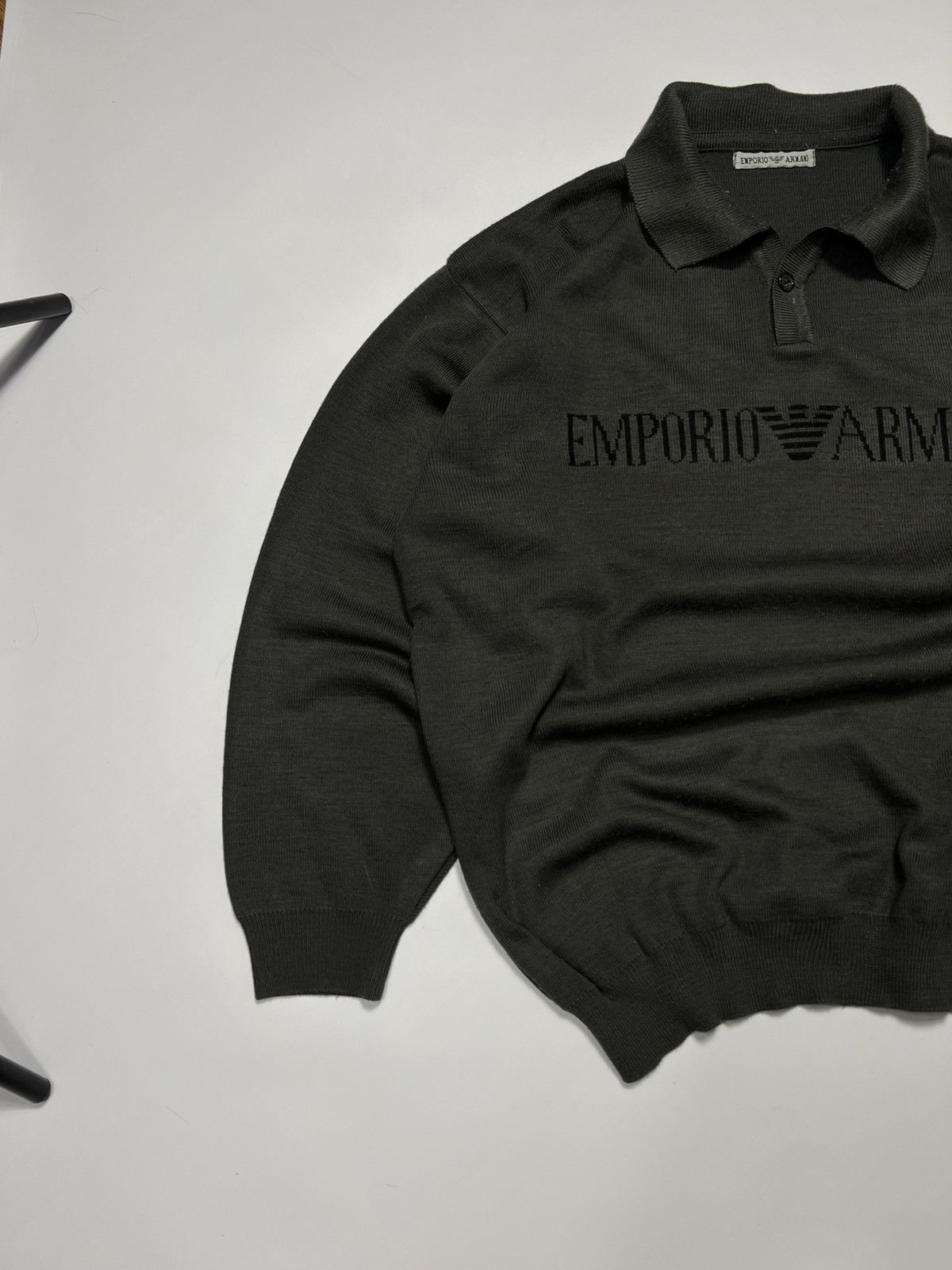 Emporio Armani Vintage Emporio Armani Oversized Wool Sweater With Big Logo Size US XL / EU 56 / 4 - 4 Thumbnail