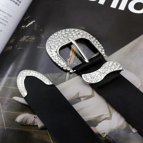 Other Black Rhinestone Buckle Belt Size ONE SIZE - 6 Thumbnail
