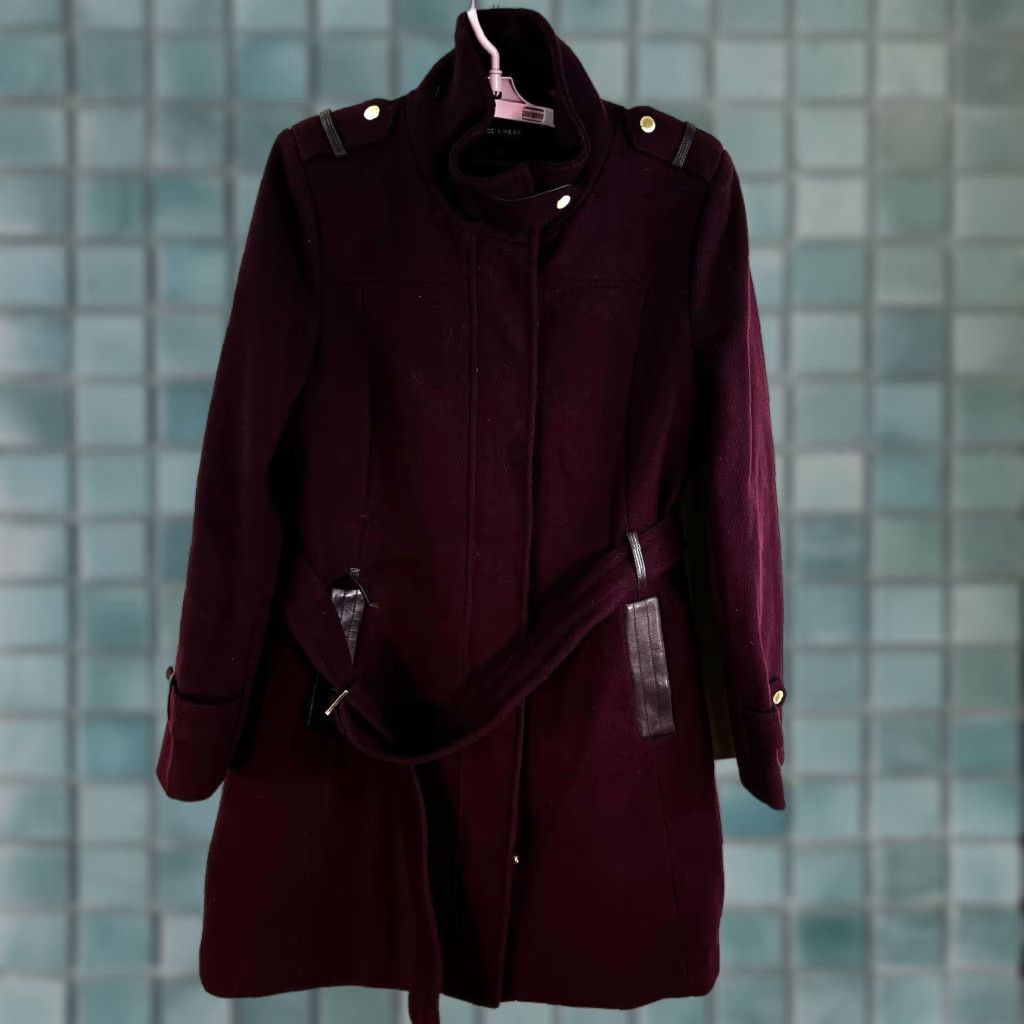 Cole Haan Cole Haan Pea Coat Wool Blend Leather Trim Burgandy Womens Size 10 Size L / US 10 / IT 46 - 1 Thumbnail