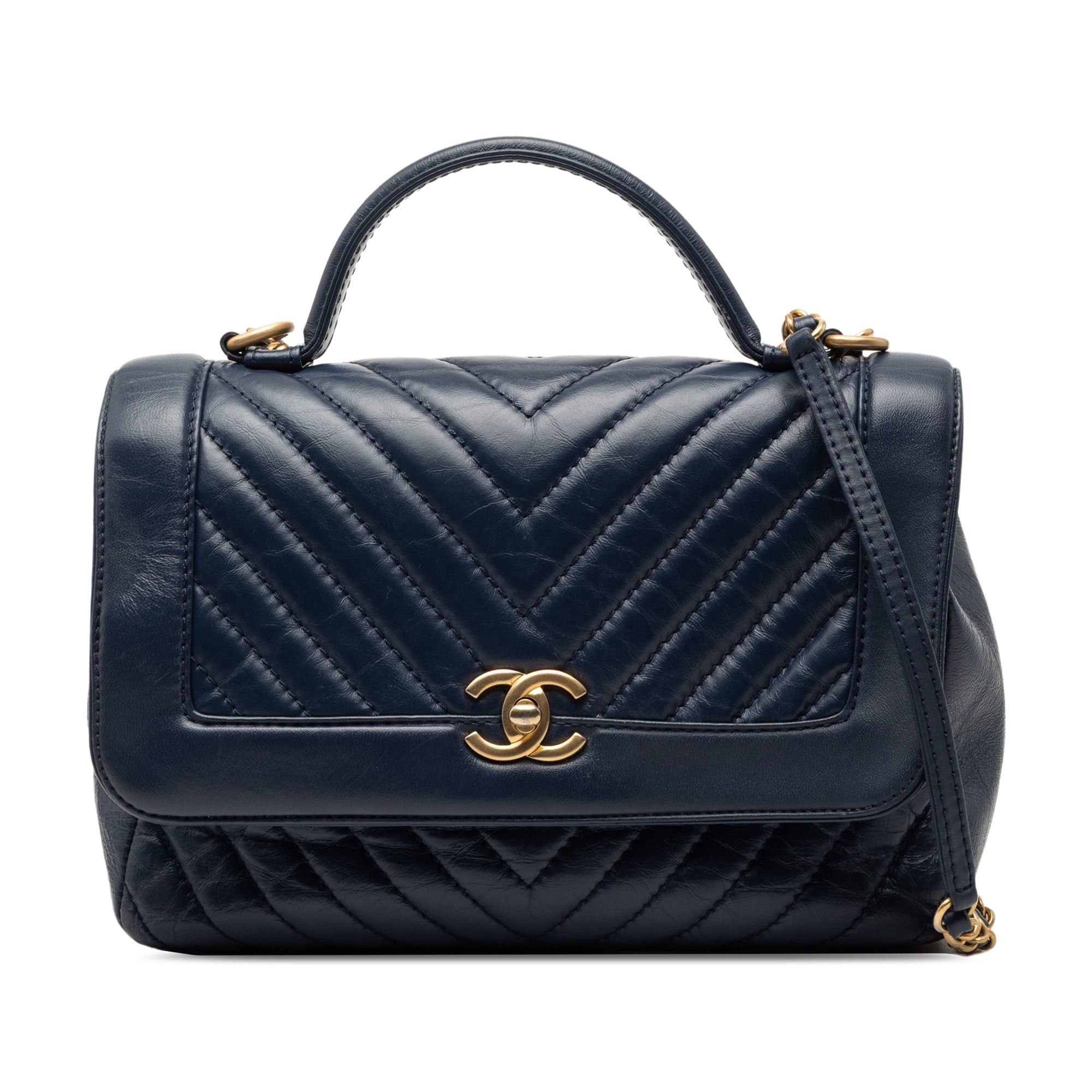 Chanel CC Chevron Aged Calfskin Top Handle Flap Size ONE SIZE - 1 Thumbnail