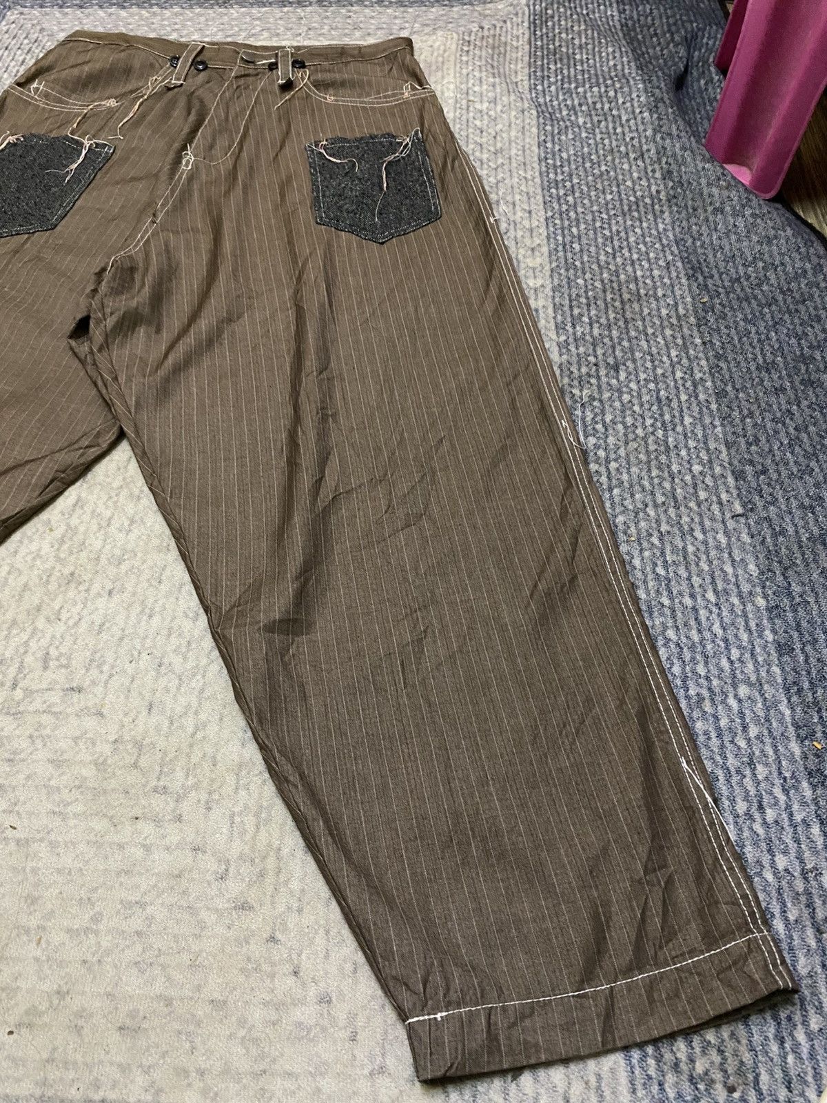 Japanese Brand Frank U Pencil Stripe Messy Raw Seam Stitches Balloon Pant Size US 32 / EU 48 - 9 Thumbnail