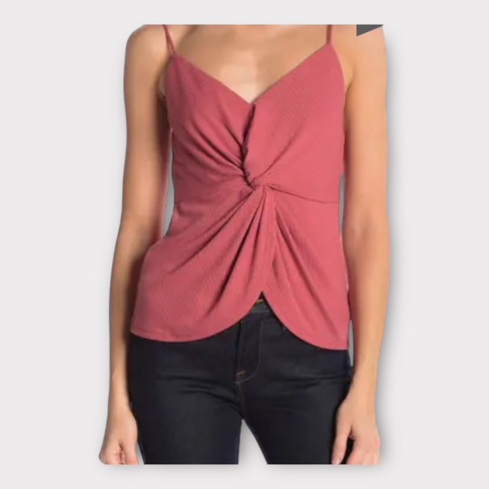 Nordstrom Socialite Front Twist Knot Ribbed Tank Top Coral Pink Size L / US 10 / IT 46 - 8 Thumbnail