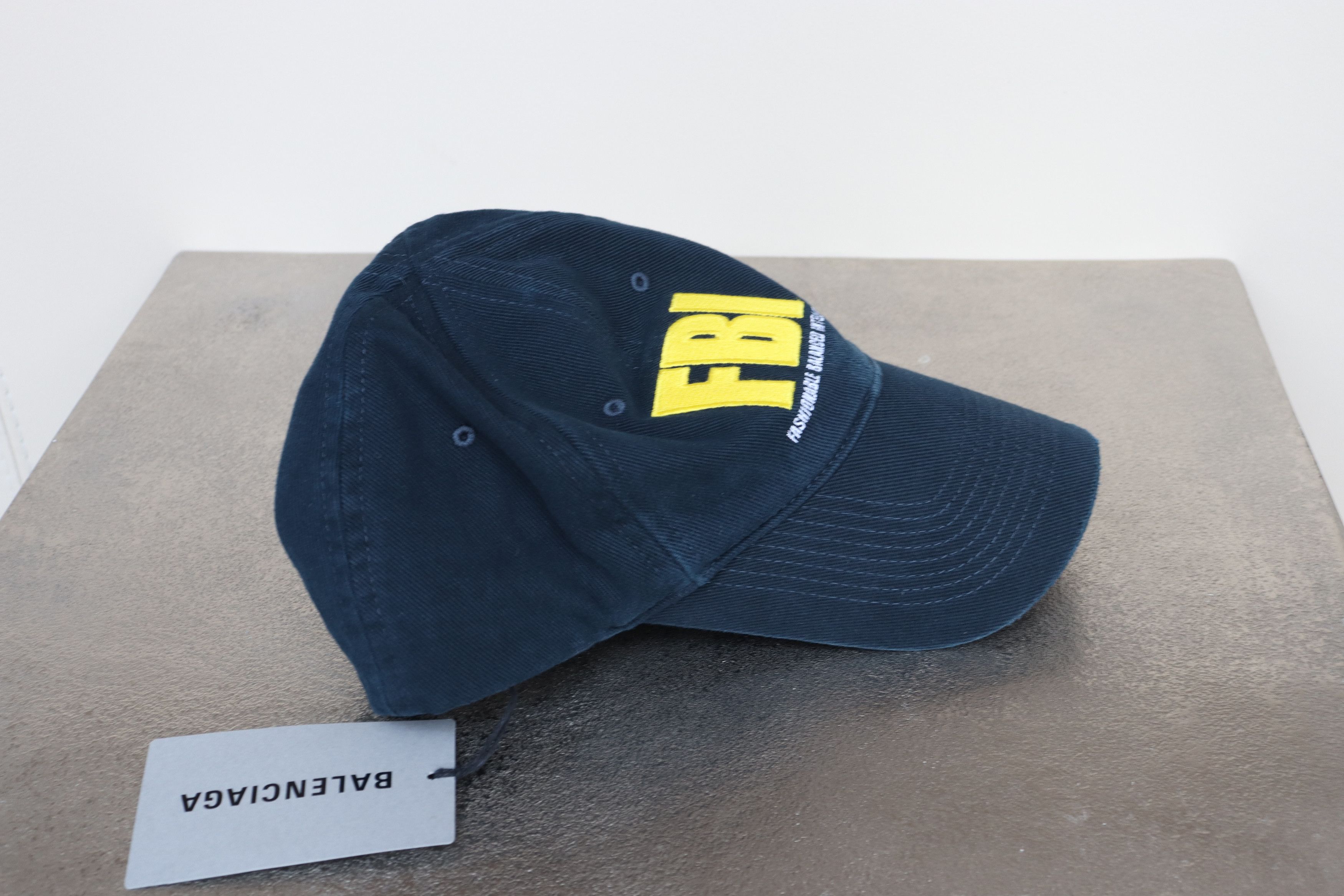 image of Balenciaga O1Rshd10124 Fbi Embroidered Hat In Blue, Men's