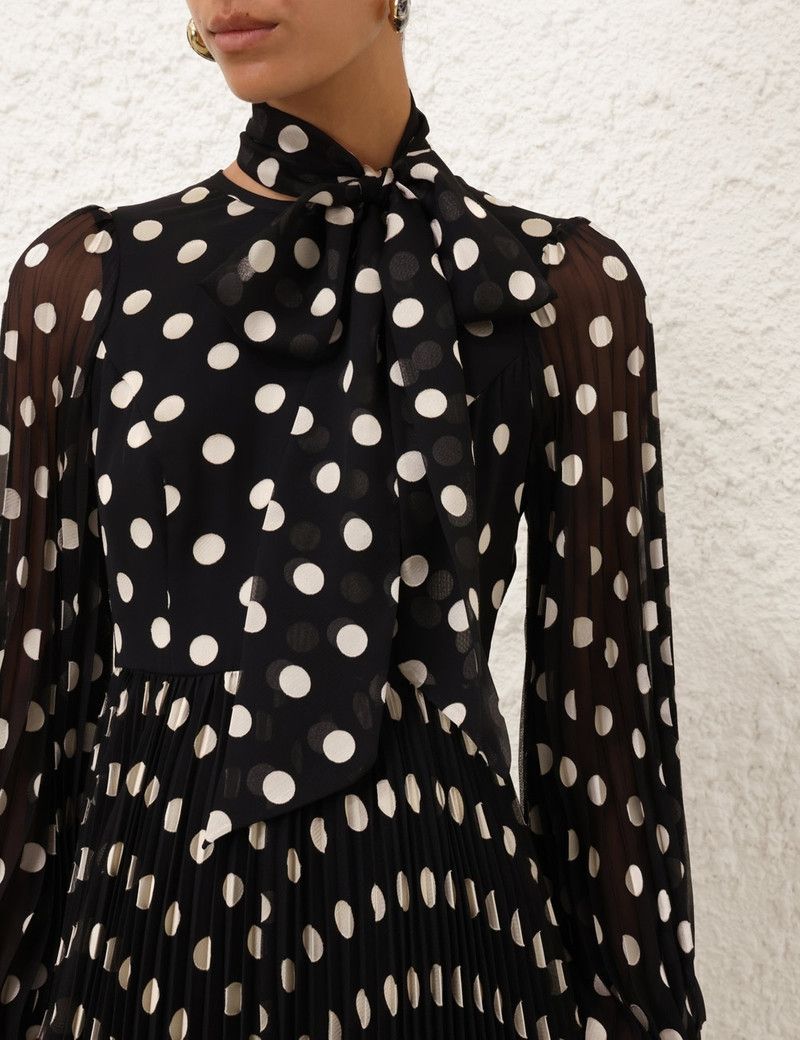 Zimmermann oc11z0226 Pussybow Midi Dress In Black/White Size XS / US 0-2 / IT 36-38 - 4 Thumbnail