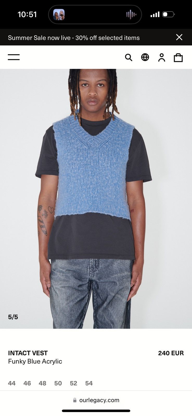 トップス Our Legacy Ice Grey Cable Vest 48 中古・古着通販】OUR LEGACY (アワーレガシー) SMOOTH CABLE VEST