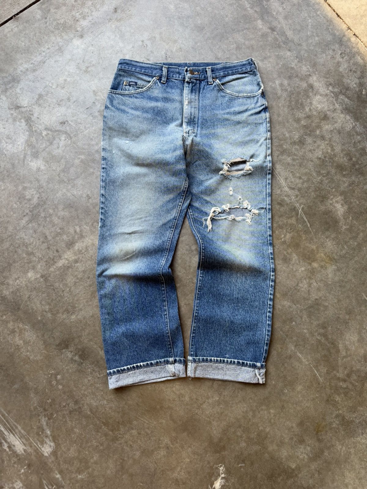 Lee × Vintage Vintage 80’s Lee Distressed Perfectly Faded Denim Size US 32 / EU 48 - 2 Thumbnail