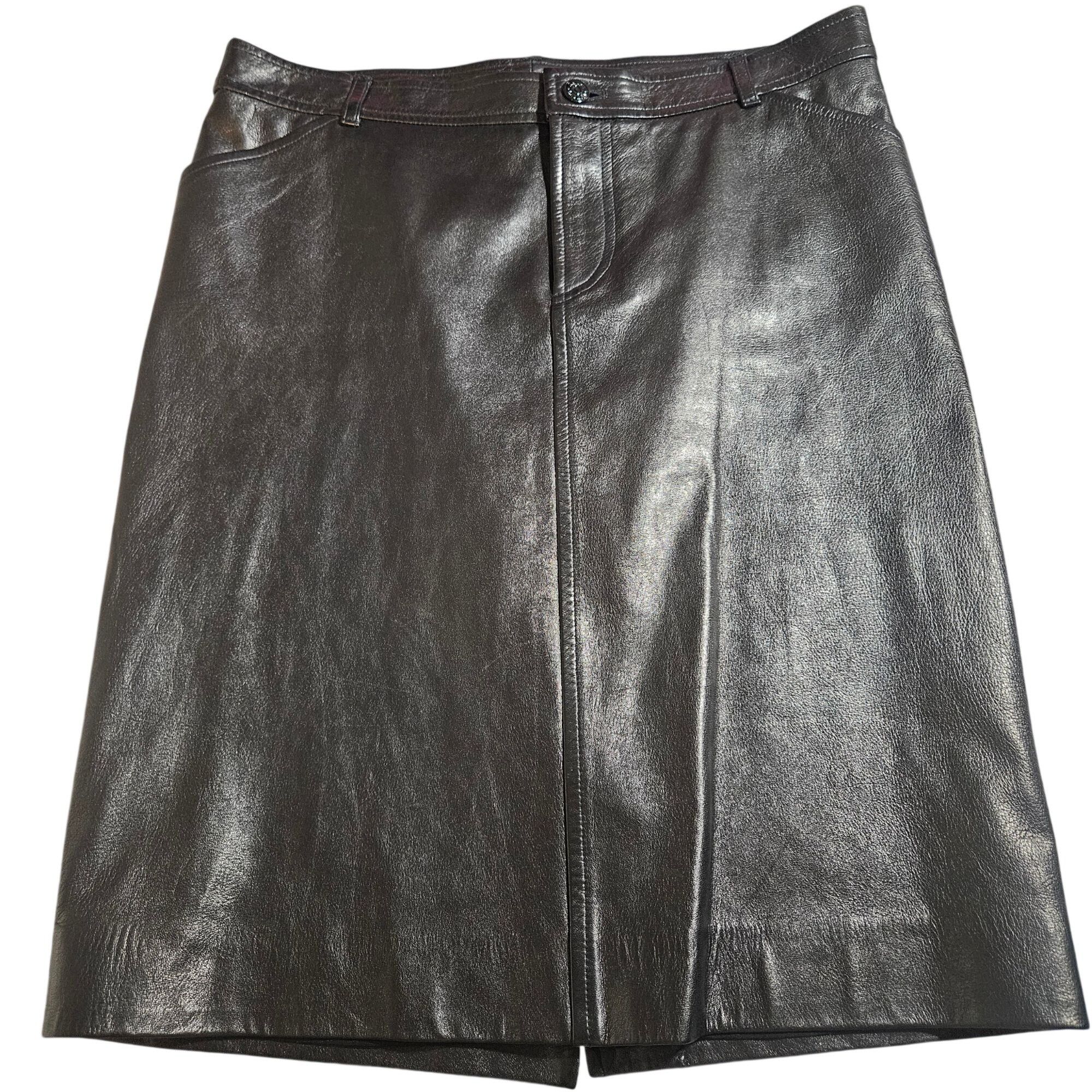 Ralph Lauren Ralph Lauren Women Blk Lambskin Leather Skirt 14 mob wife ae Size 36" / US 14 / IT 50 - 2 Thumbnail