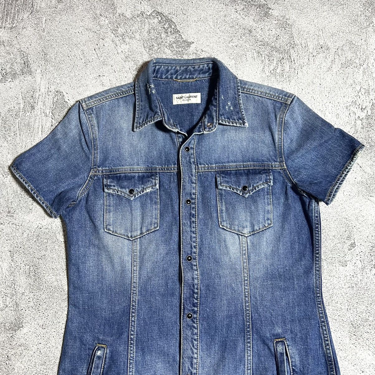 Saint Laurent Paris SAINT LAURENT PARIS Vintage Dresses Blue Denim Size L / US 10 / IT 46 - 16 Thumbnail