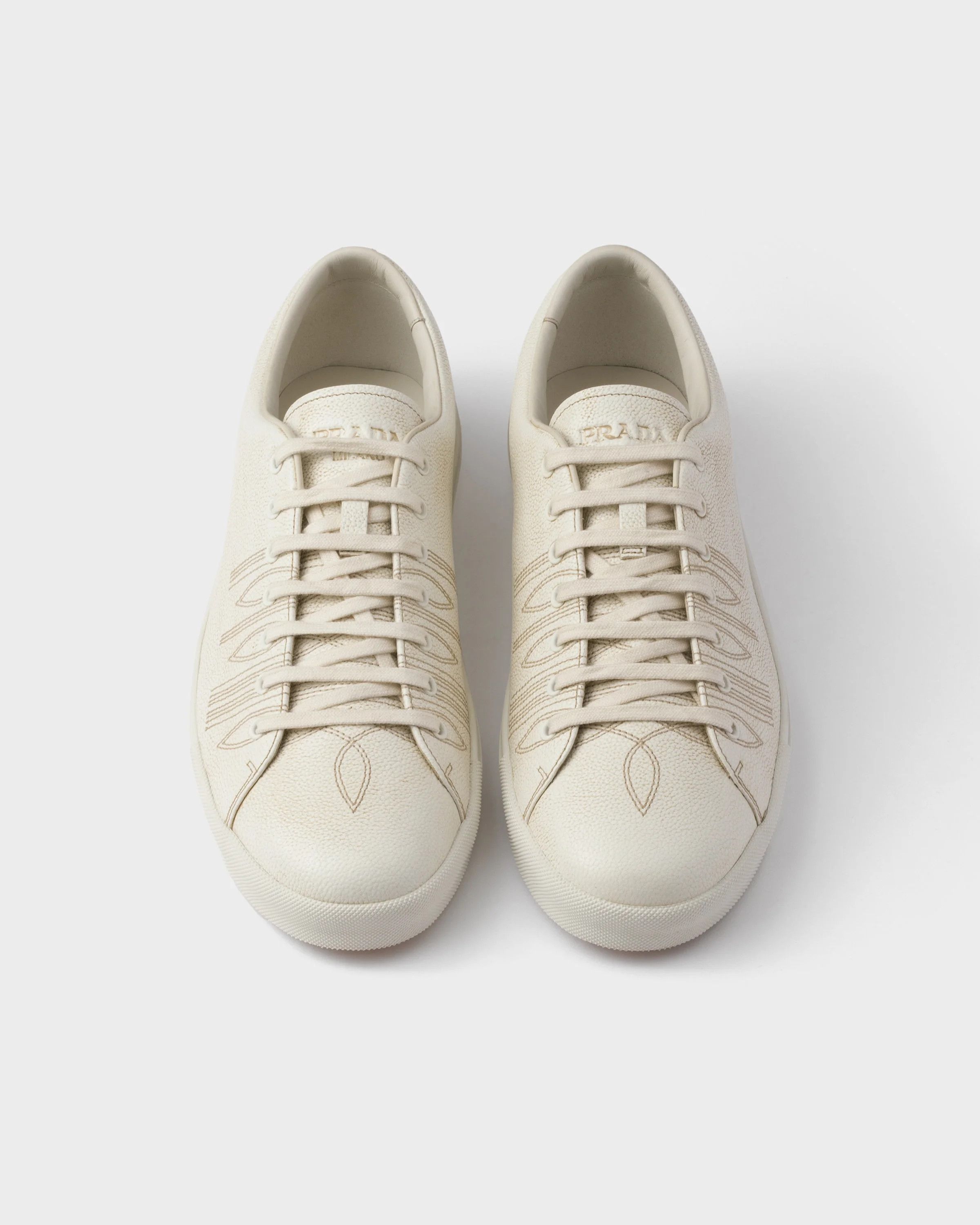 Prada o1w1db10426 Aged-Effect Leather Sneakers in Chalk Size US 11 / EU 44 - 4 Thumbnail