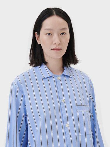 Tekla o1mle0525 Unisex Poplin Pyjamas Shirt Bassett Stripes Blue Size XXS / US 00 / IT 34 - 4 Thumbnail