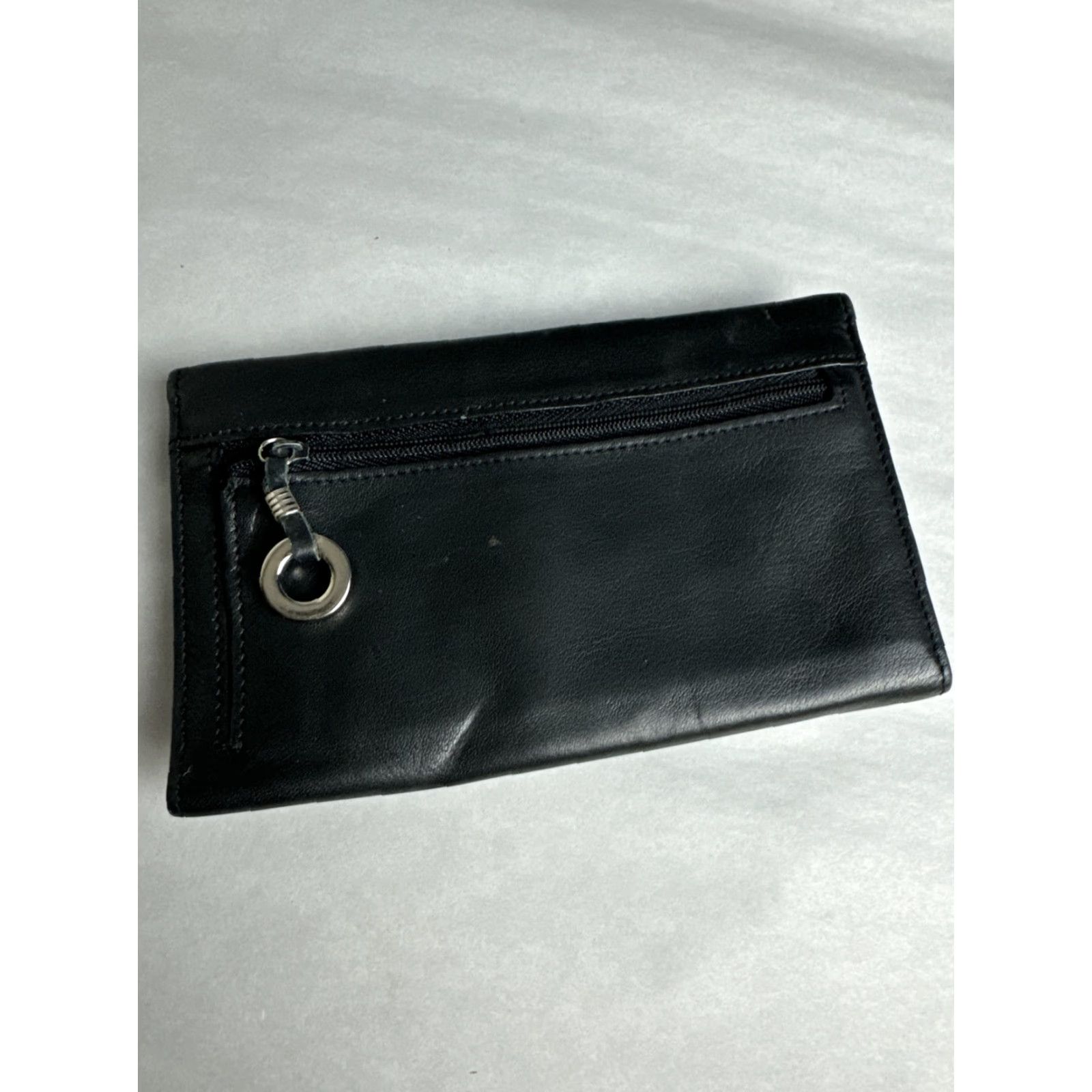 Vintage Black Leather Wallet Unisex Genuine Tri Gold Women’s Men’s Wallet Size ONE SIZE - 4 Thumbnail