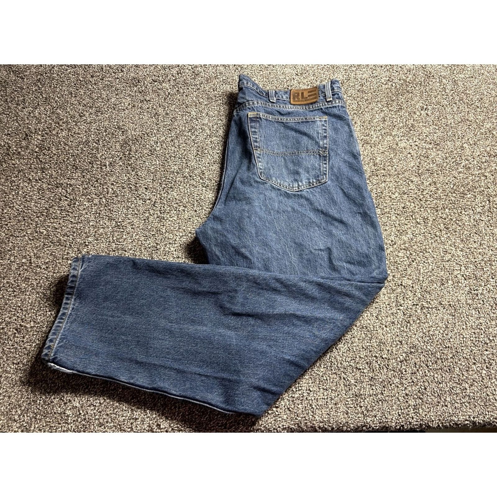 Polo Ralph Lauren VINTAGE Polo Ralph Lauren Jeans Mens 40x32 RL Relaxed Fit 90s Blue Denim Leather Back Patch 5-Pocket Straight Mid Rise 32 Inseam Men's Jeans Size US L / EU 52-54 / 3 - 7 Thumbnail