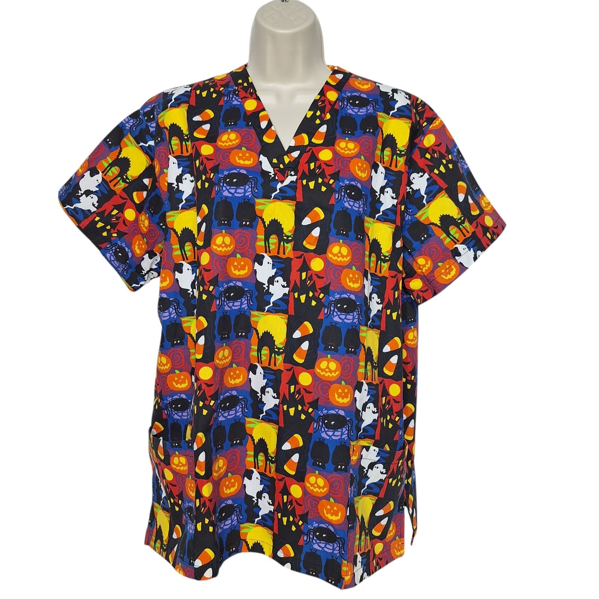 Other Med+Wear Halloween Scrub Top Med Spooky Ghost Pumpkin Cat Ba Size M / US 6-8 / IT 42-44 - 2 Thumbnail