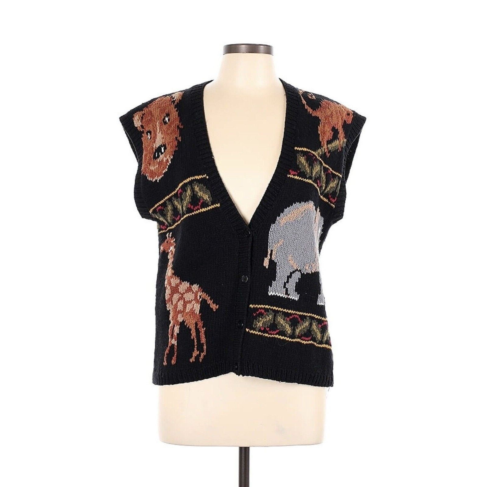 Vintage Le Comte Zoo Safari Vet Elephant Lion Giraffe Sweater Vest L Size L / US 10 / IT 46 - 1 Thumbnail