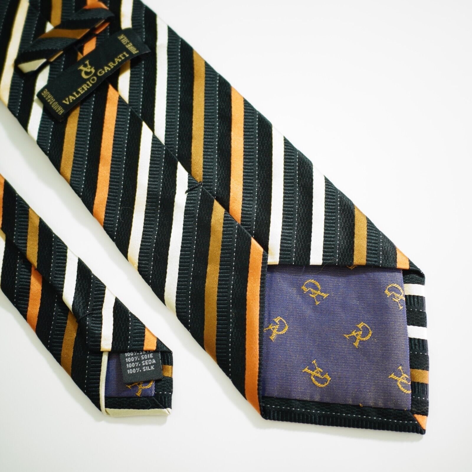 Vintage Valerio Garati Black Orange Striped Woven Silk Tie Size ONE SIZE - 5 Thumbnail