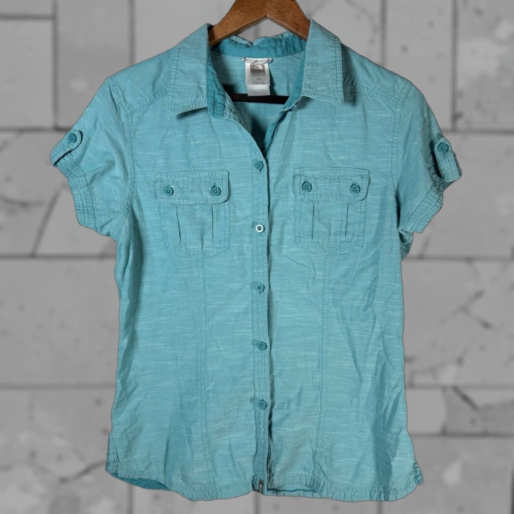 The North Face The North Face Button-Up Shirt Women Large Blue 100% Cotton Short Sleeve Size 36" / US 14 / IT 50 - 1 Thumbnail