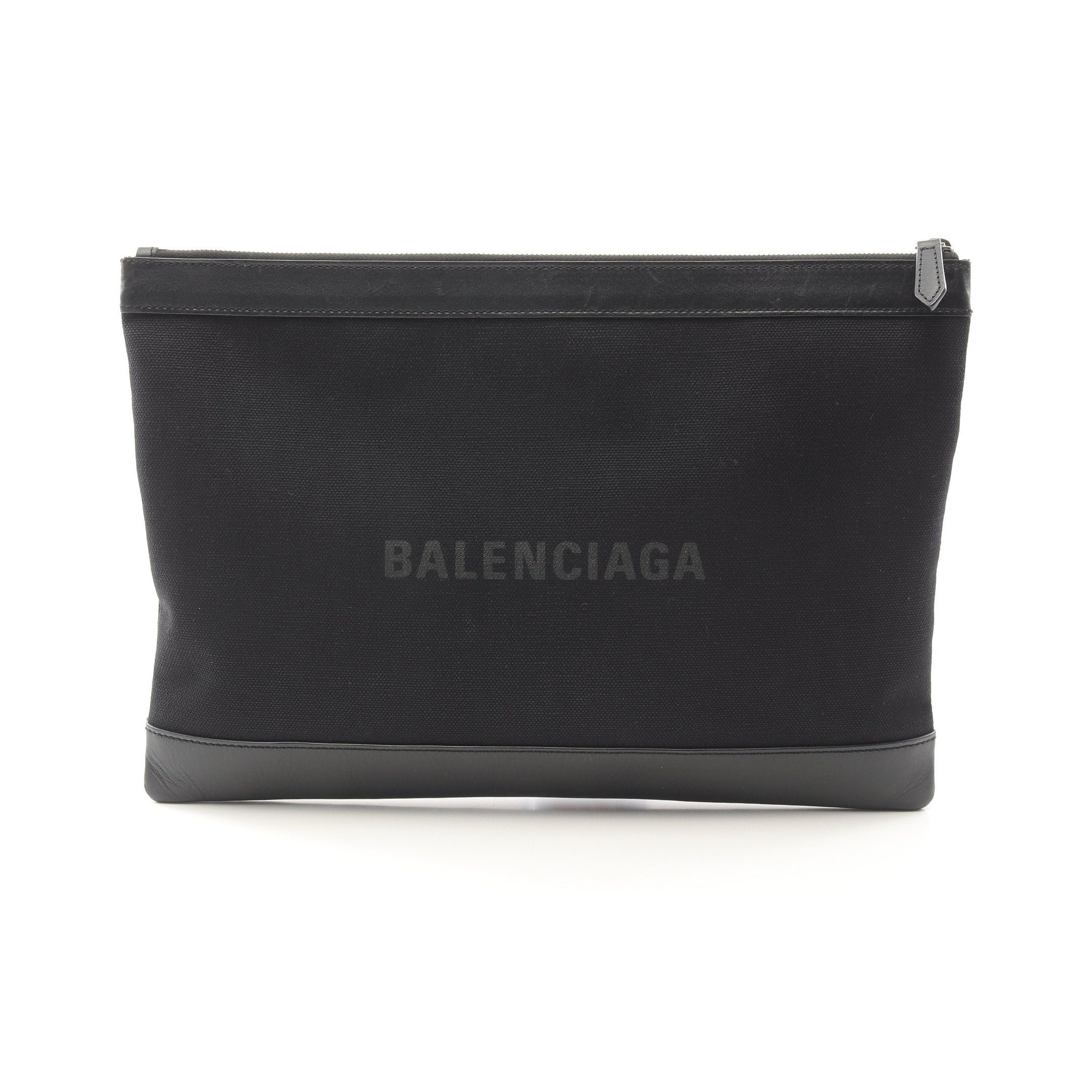 Balenciaga Navy Clip L Clutch Bag Canvas Leather Black
