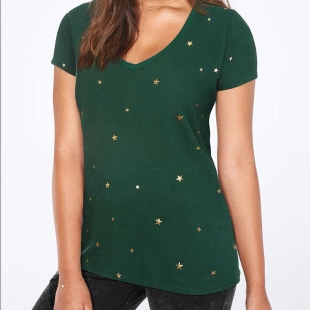 Designer Festive Green V-Neck T-Shirt with Gold Star Print Size S / US 4 / IT 40 - 1 Thumbnail