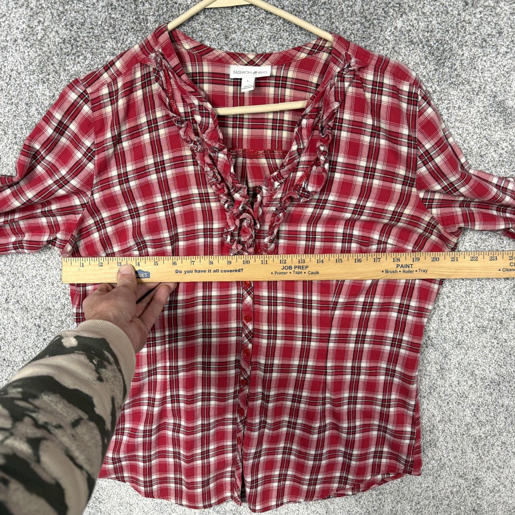 Vintage VINTAGE Fashion Bug Blouse Womens L Red Plaid Ruffle V-Neck Boho Cabincore 90s Size L / US 10 / IT 46 - 4 Thumbnail