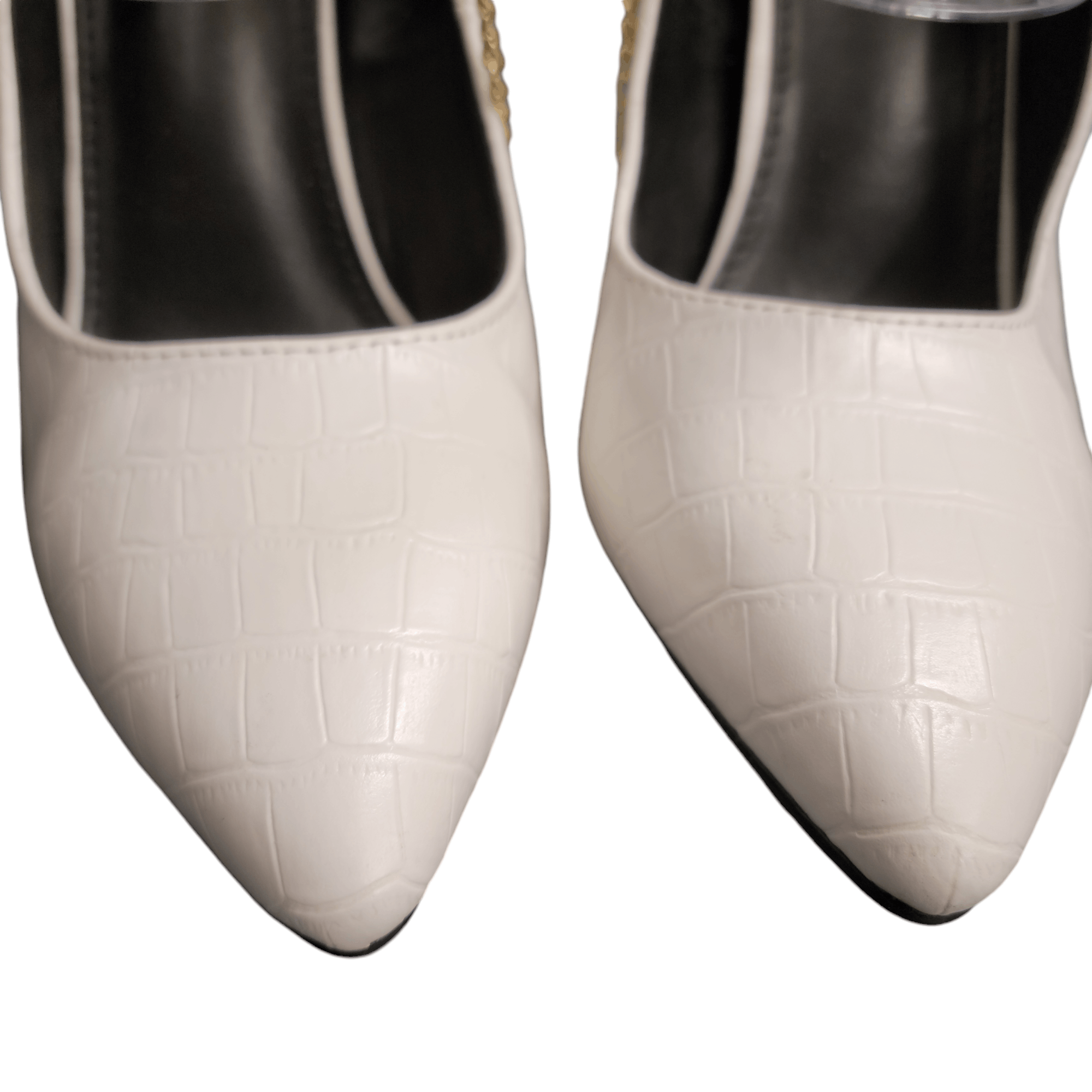 NBDN Nobrandedon White Faux Leather Gold Ankle Chain Metallic High Heel Shoe Size US 7 / IT 37 - 8 Thumbnail