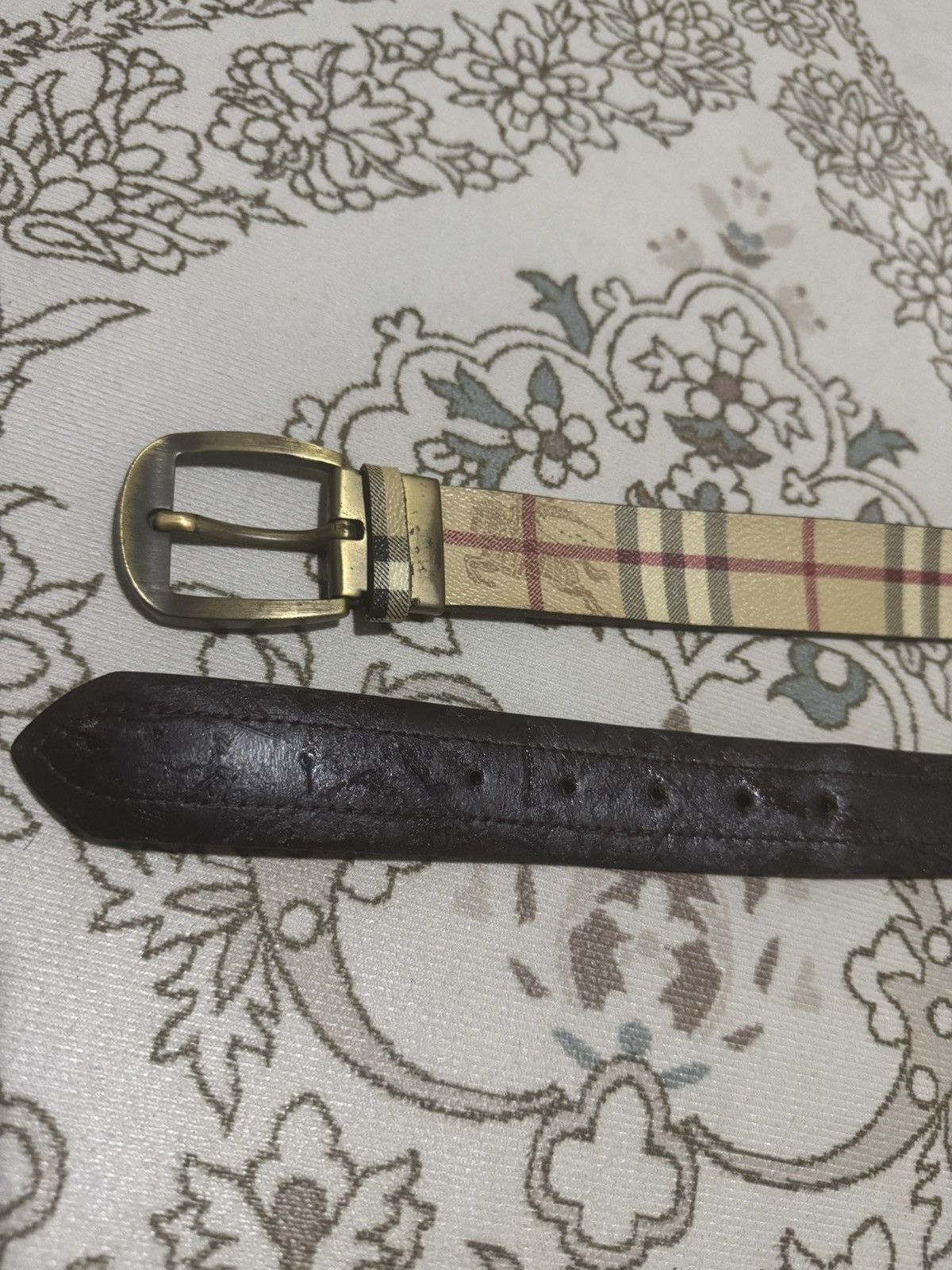 Burberry × Vintage Vtg 🇮🇹 Iconic Burberry Nova Check Leather Belt Size ONE SIZE - 2 Thumbnail