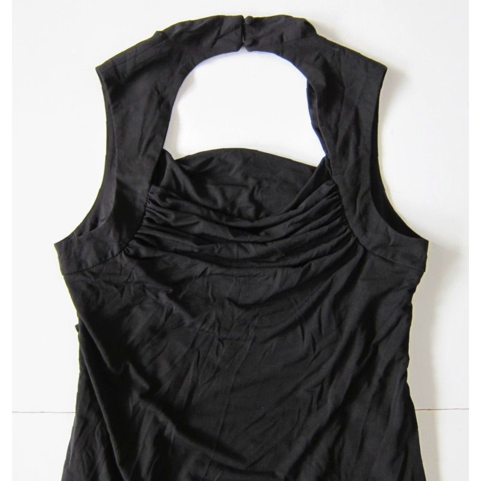 Vintage Spense Petite Black Stretch Ruched Sleeveless Square Neck Shift Dress 10P Size L / US 10 / IT 46 - 5 Thumbnail