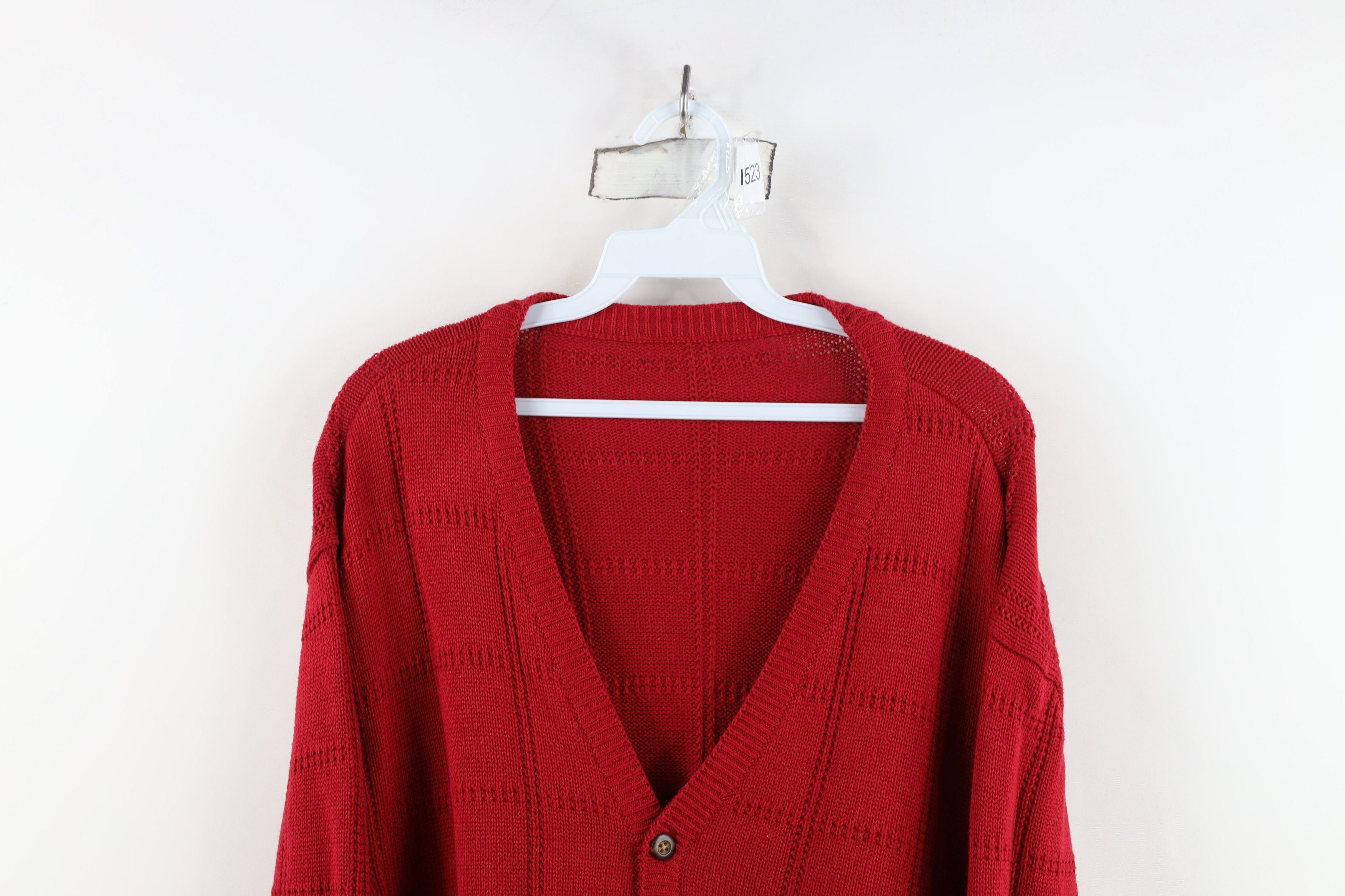 Vintage Vintage 90s Streetwear Checkered Knit Cardigan Sweater Red Size US L / EU 52-54 / 3 - 2 Thumbnail