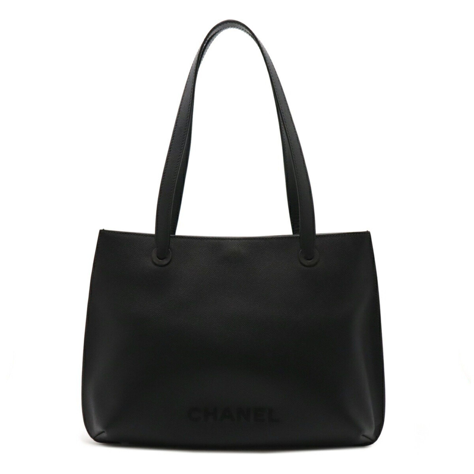 Chanel Tote Bag Large Shoulder Caviar Skin Leather Black, Women's