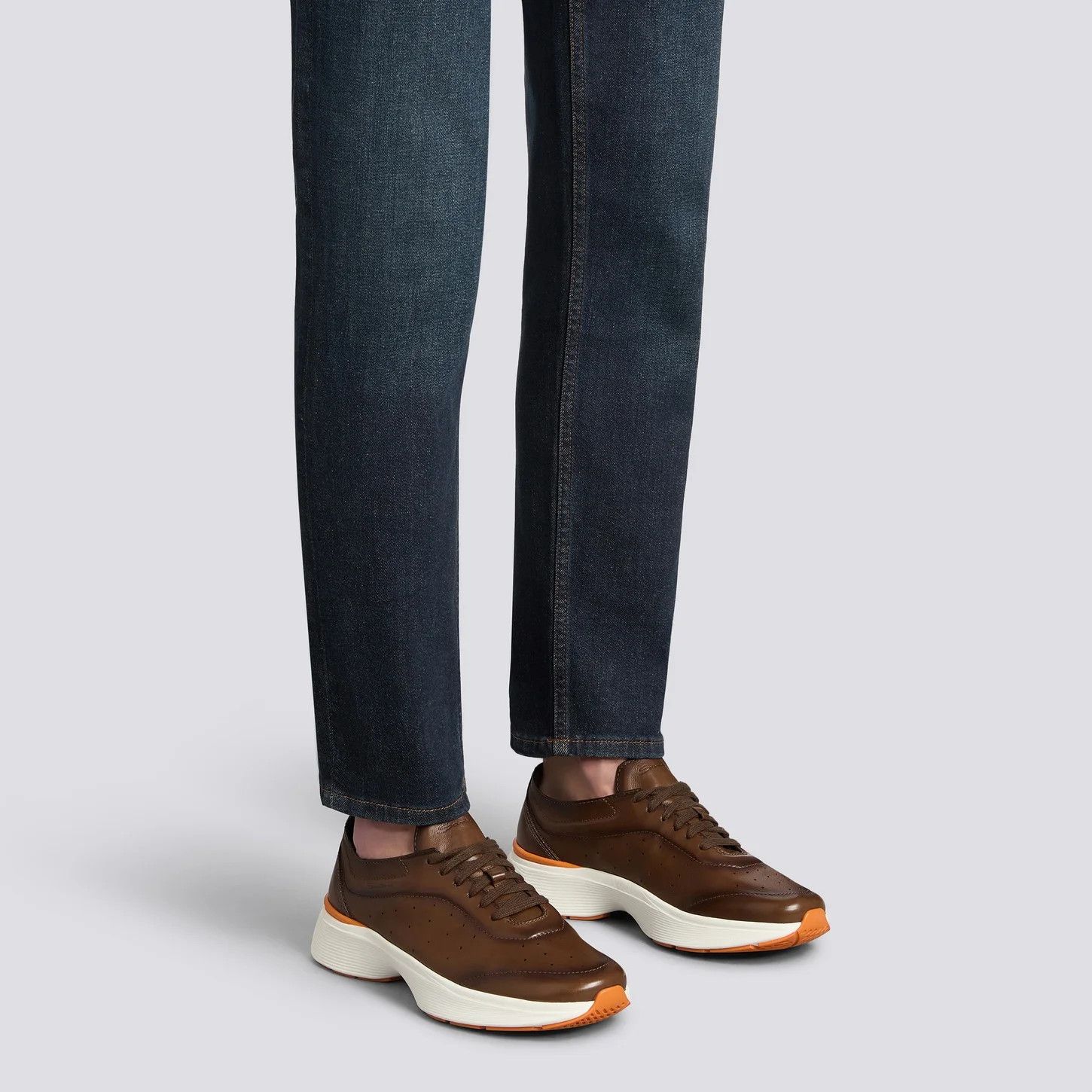 Santoni os11x0526 Bounce Leather Low-Top Sneakers in Brown Size US 12 / EU 45 - 2 Thumbnail