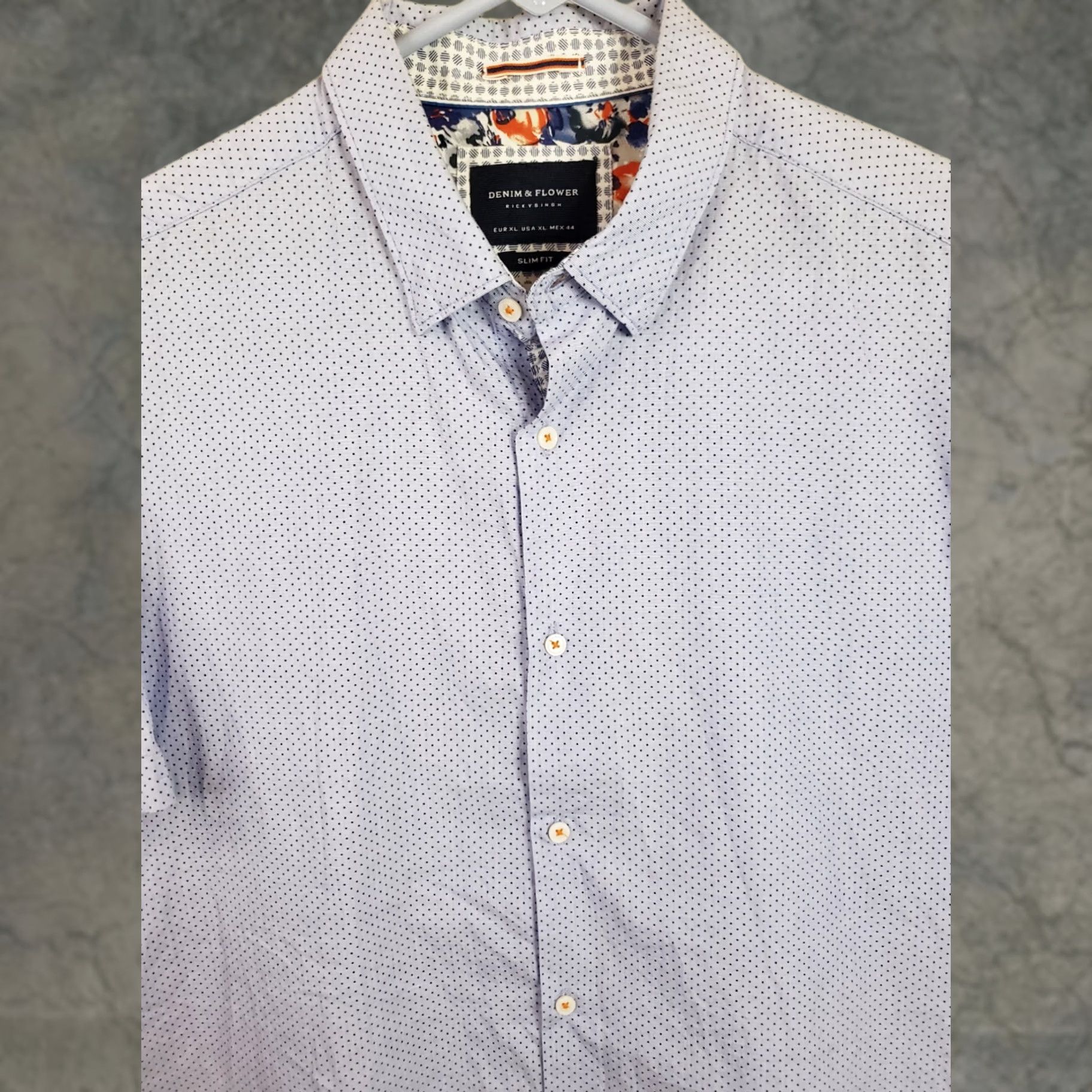 Denime Denim & Flower Shirt XL Blue Polka Dot Slim Fit Lined Short Sleeve Button-Up Men’s Classic Casual (Mens) Size US XL / EU 56 / 4 - 1 Thumbnail