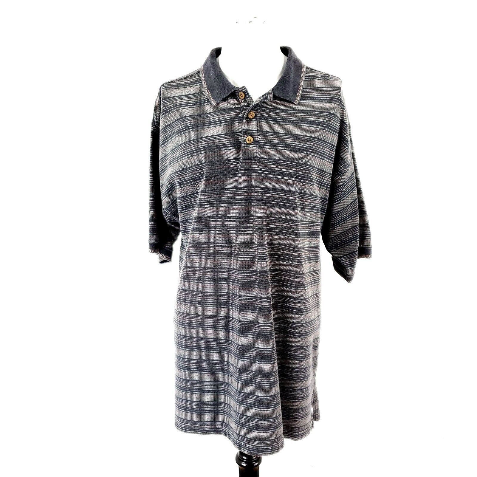 Tommy Bahama Tommy Bahama Polo Large Gray Striped Cotton Size US L / EU 52-54 / 3 - 2 Thumbnail