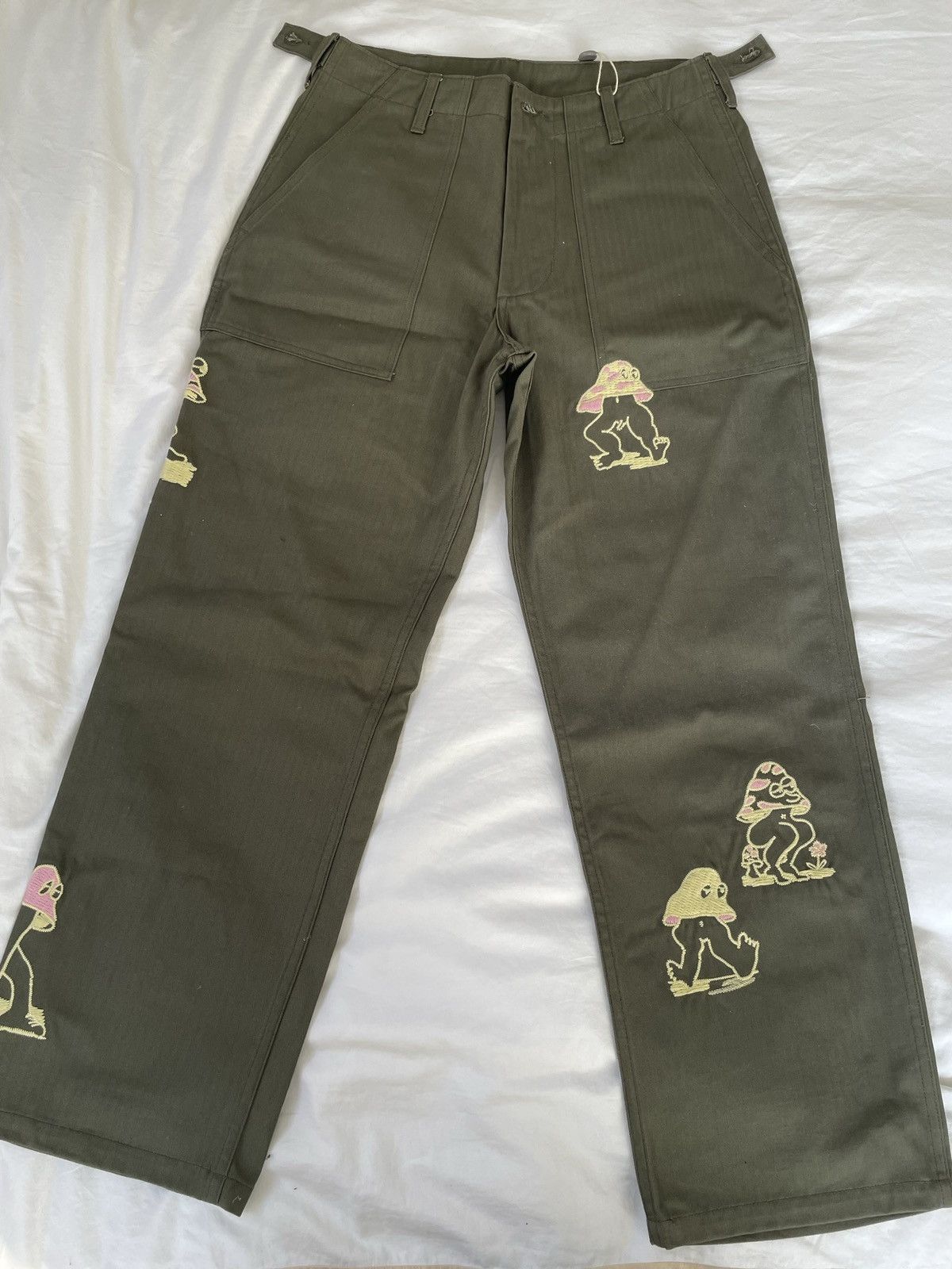 image of Brain Dead Mushroom Embroidered Military Pant in Olive, Men's (Size 30)