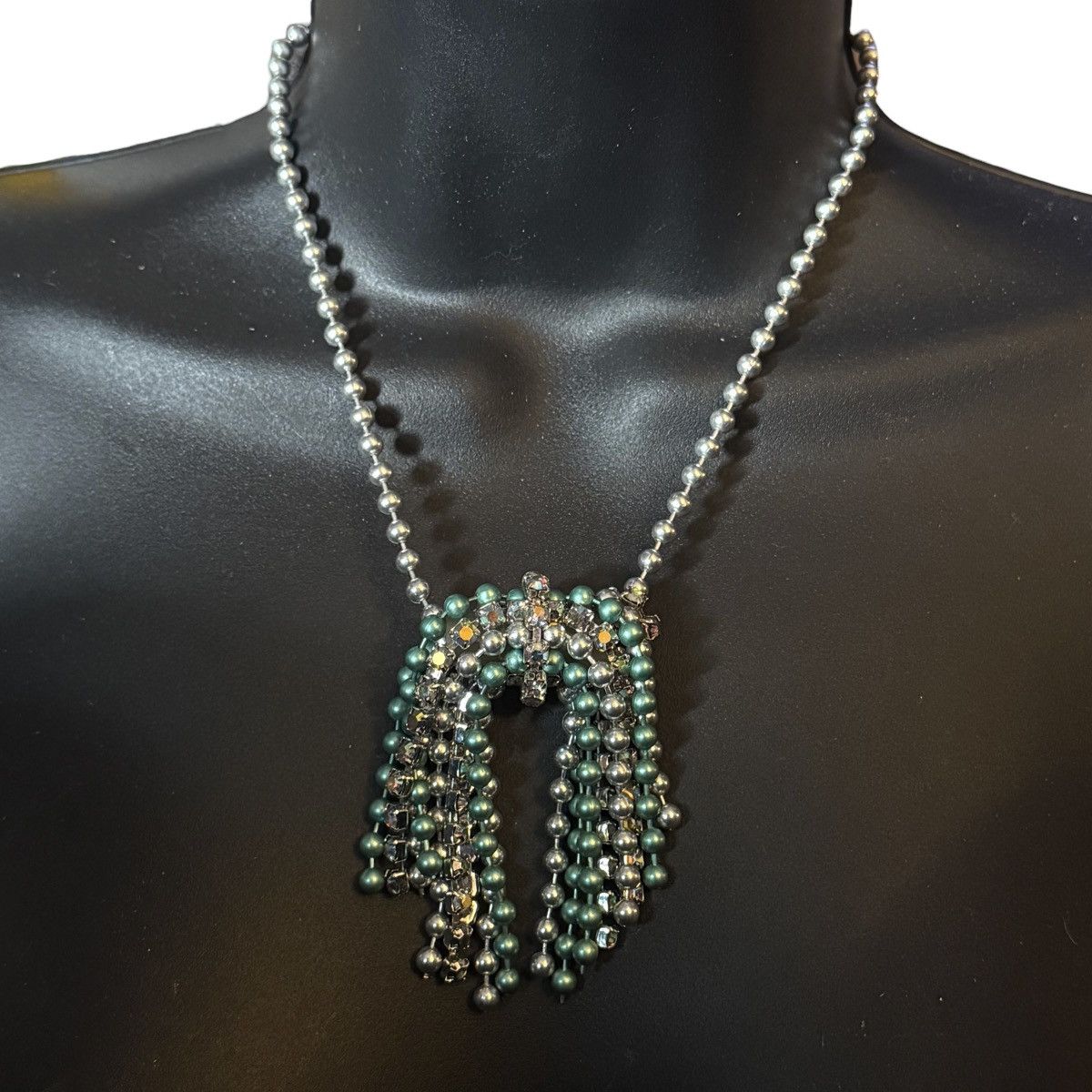 Vintage Vintage silver/teal ball chains & AB rhinestone necklace Size ONE SIZE - 2 Thumbnail