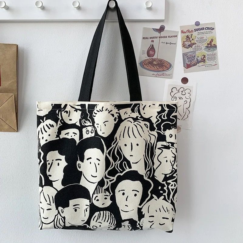 Japanese Brand Fashion y2k unisex cartoon portrait canvas tote bag Size ONE SIZE - 3 Thumbnail