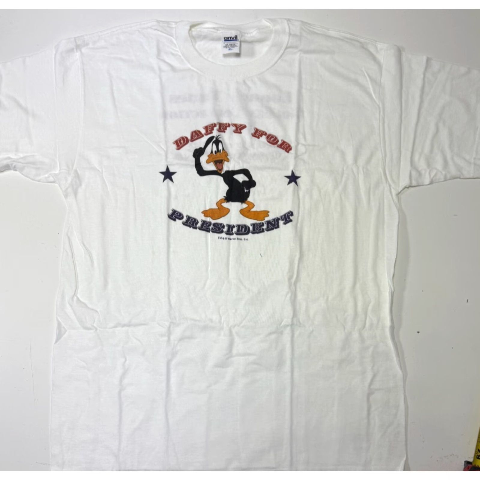 Anvil VINTAGE Warner Bros Daffy Duck for President Tee Shirt XL White Unisex Adults Crew Neck Short Sleeve Cartoon 90s Collectible Mens Womens Size US XL / EU 56 / 4 - 2 Thumbnail