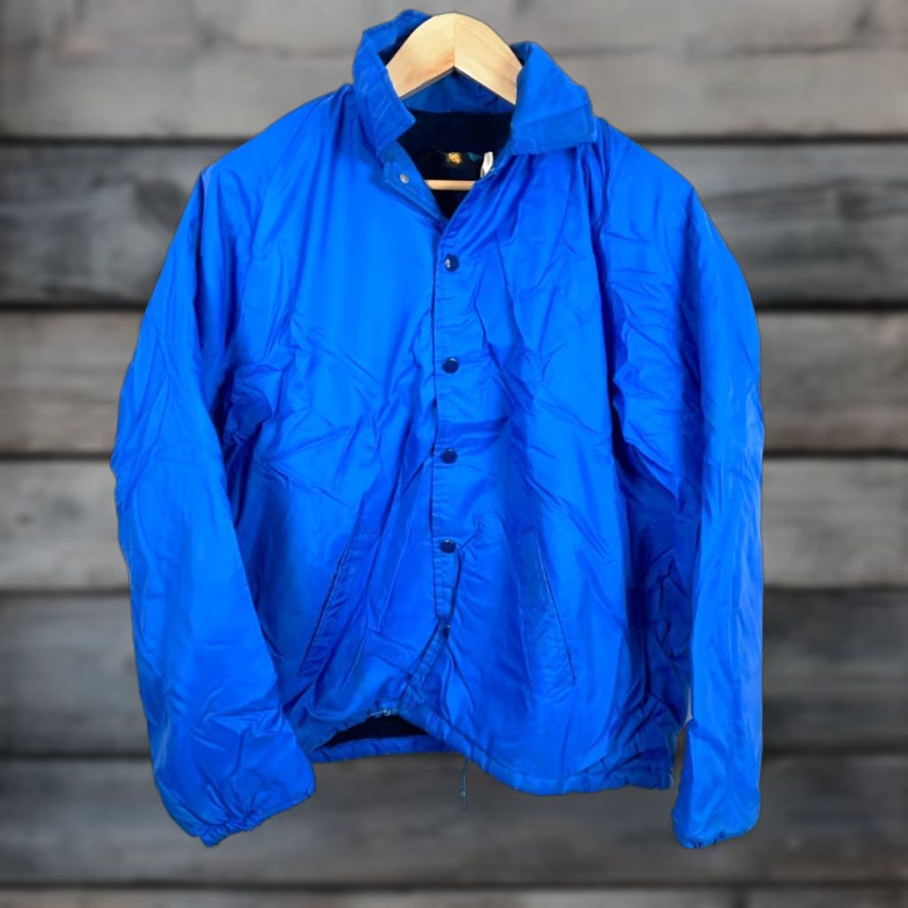 Champion VINTAGE Champion Jacket Coaches Blue Nylon Lined Sherpa Snap Button Mens Large USA Windbreaker 70s Retro Hipster Pockets Size US L / EU 52-54 / 3 - 1 Thumbnail