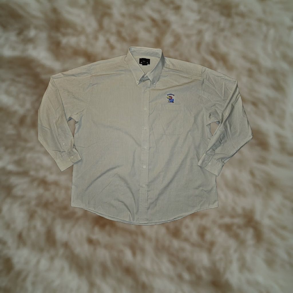 Vintage Antigua Button-Down Shirt Men's XL Tan Long Sleeve KU Jayhawks Embroidered Shirt Size US XL / EU 56 / 4 - 1 Thumbnail