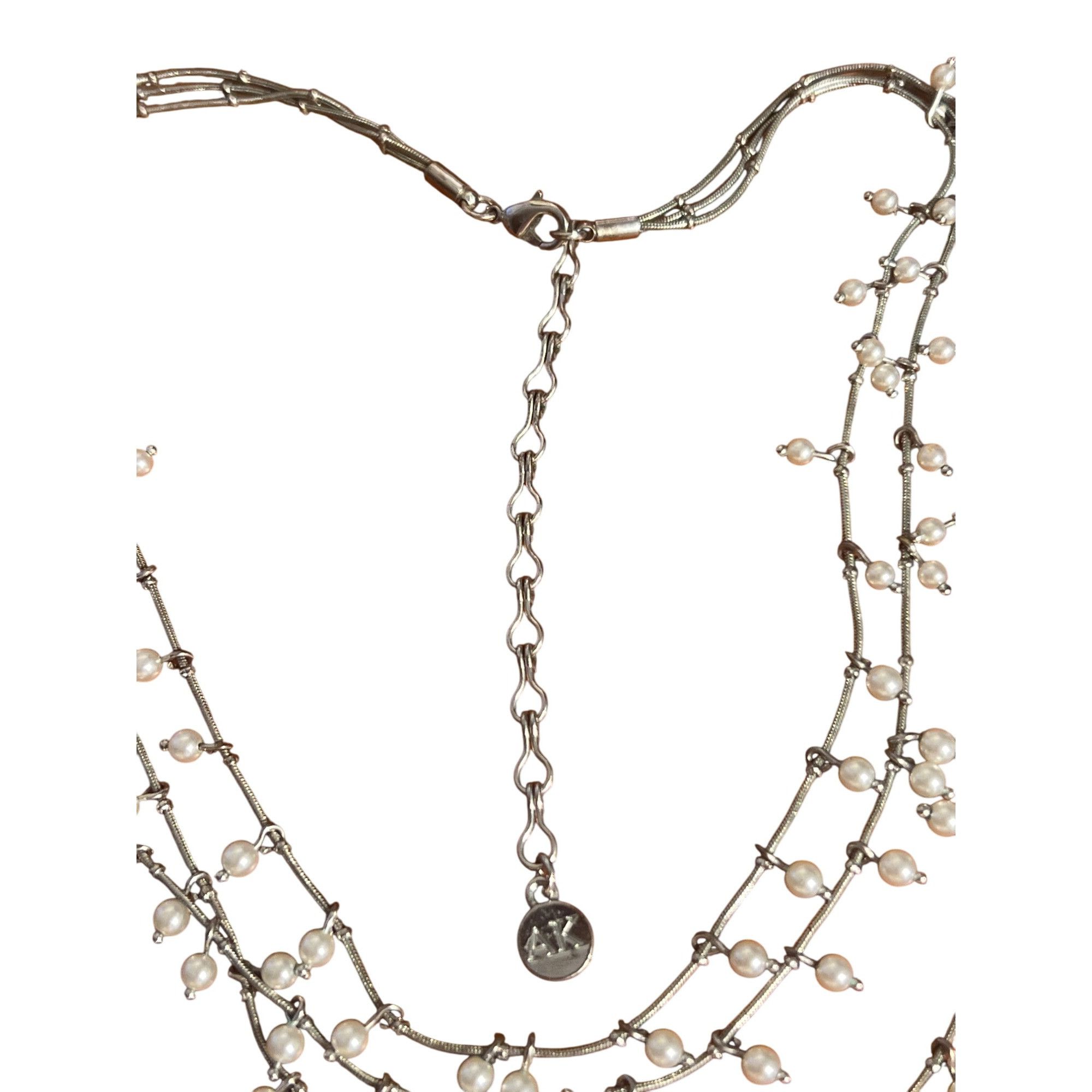 Anne Klein Anne Klein Silver Tone Layered Necklace Faux Pearl Dangles S Size ONE SIZE - 4 Thumbnail