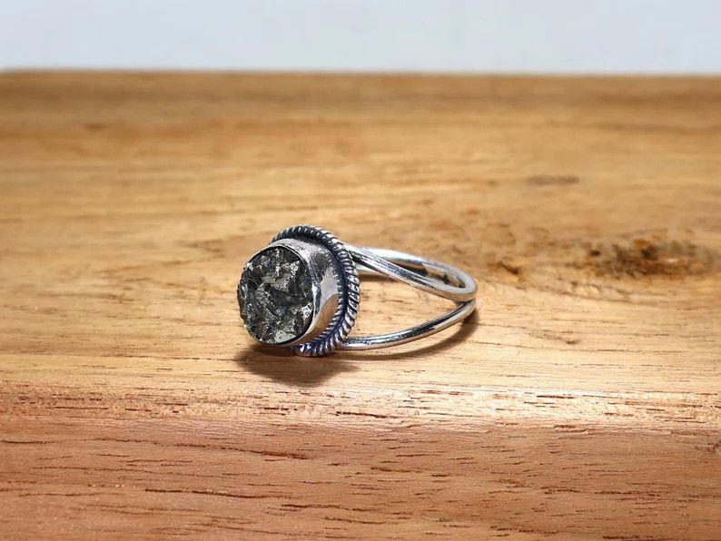 Handmade Handmade Pyrite Sterling Silver Ring: Designer Promise Ring Size ONE SIZE - 5 Thumbnail