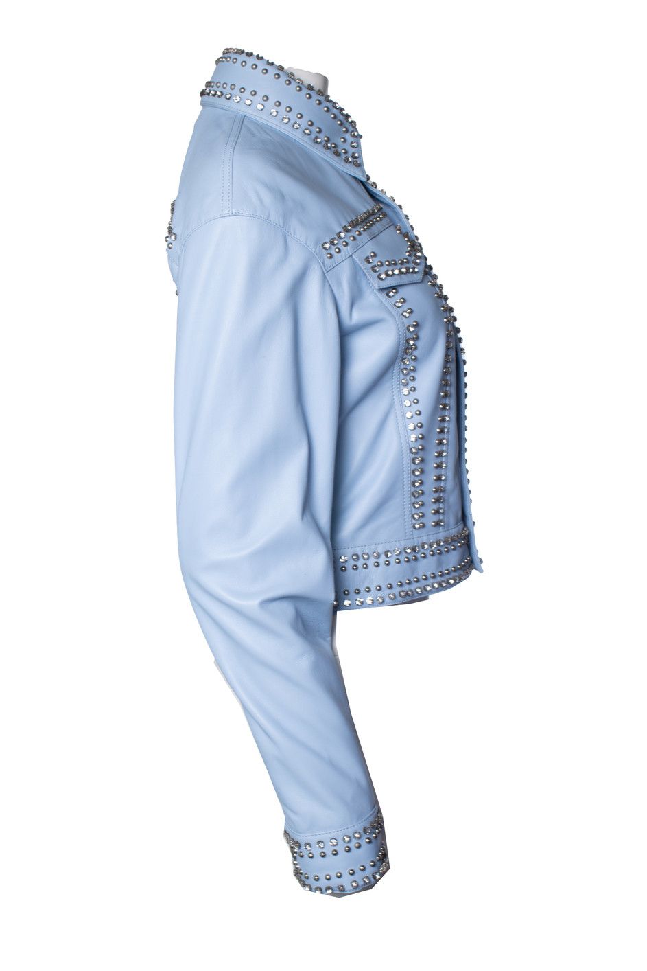Philipp Plein Philipp Plein, light blue leather jacket with studs Size S / US 4 / IT 40 - 3 Thumbnail