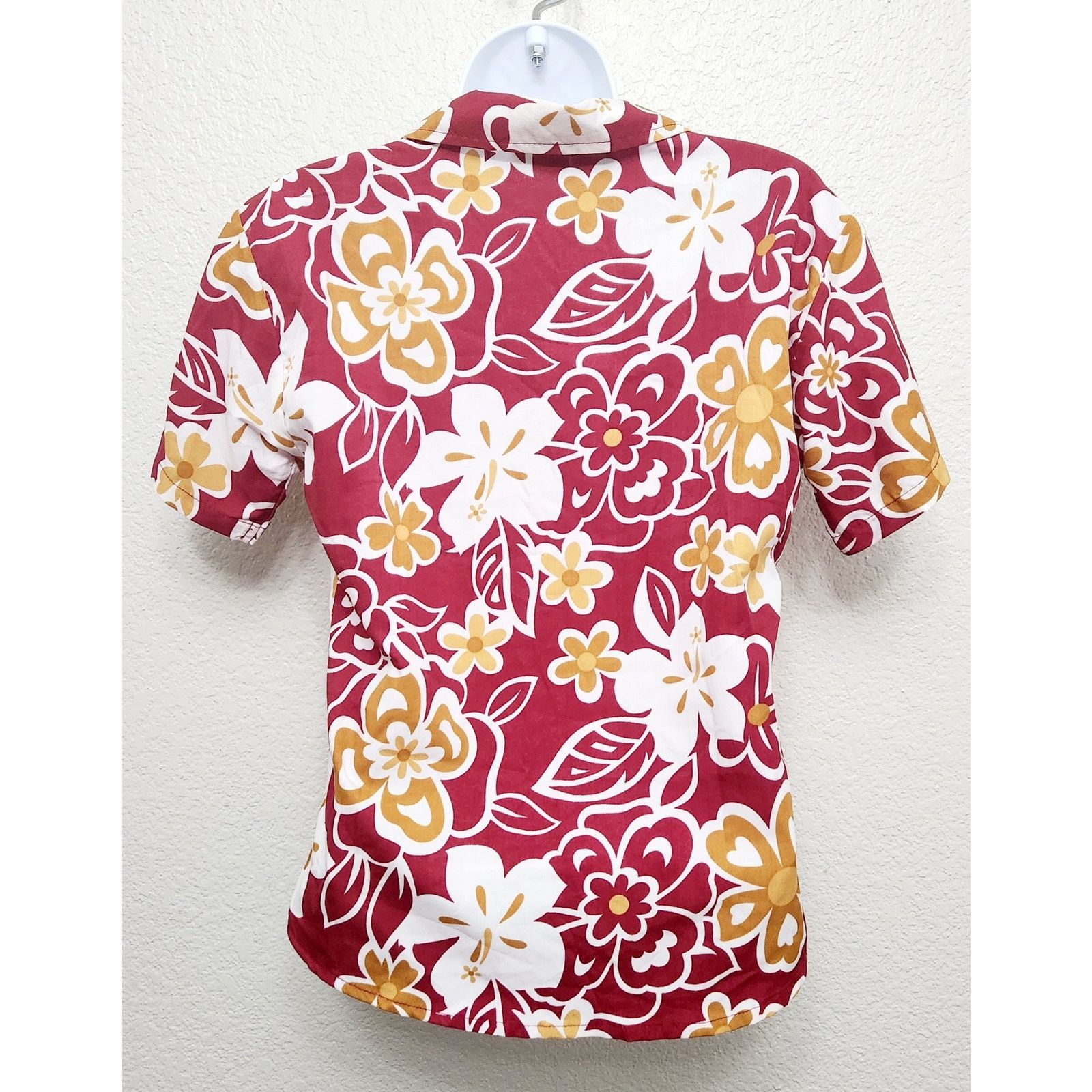 Other Stitch Hawaiian Burgundy Yellow Hawaiian Button Top Small Size S / US 4 / IT 40 - 3 Thumbnail