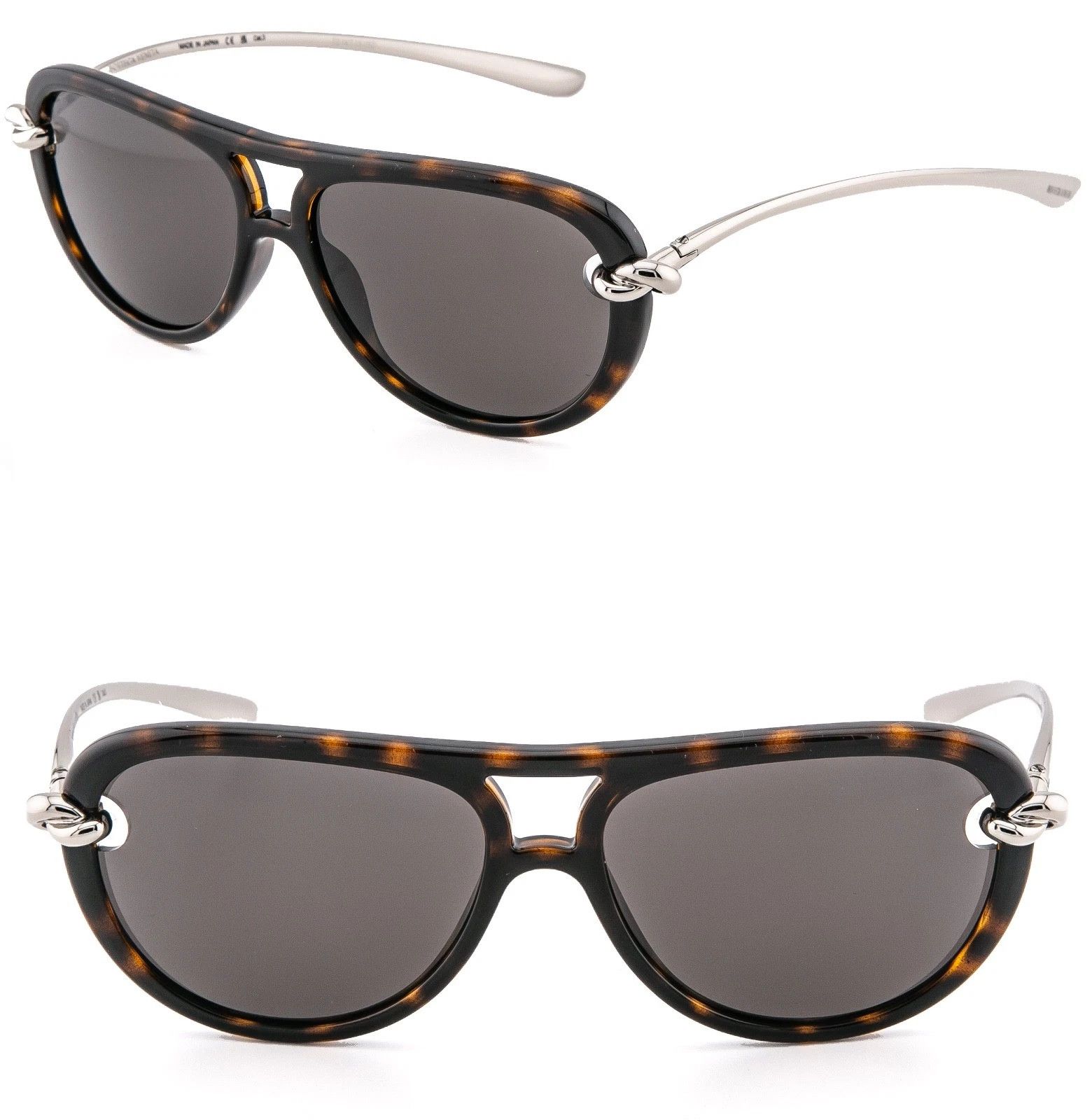 Bottega Veneta BOTTEGA VENETA 1418 KNOT Pilot BV1418S Silver Brown 002 Size ONE SIZE - 1 Thumbnail