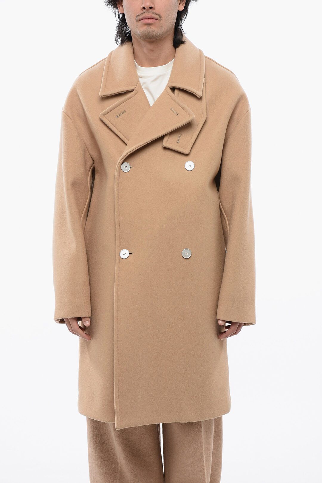 Jil Sander og1mm0625 Wool Double Breasted Coat in Beige Size US S / EU 44-46 / 1 - 1 Thumbnail
