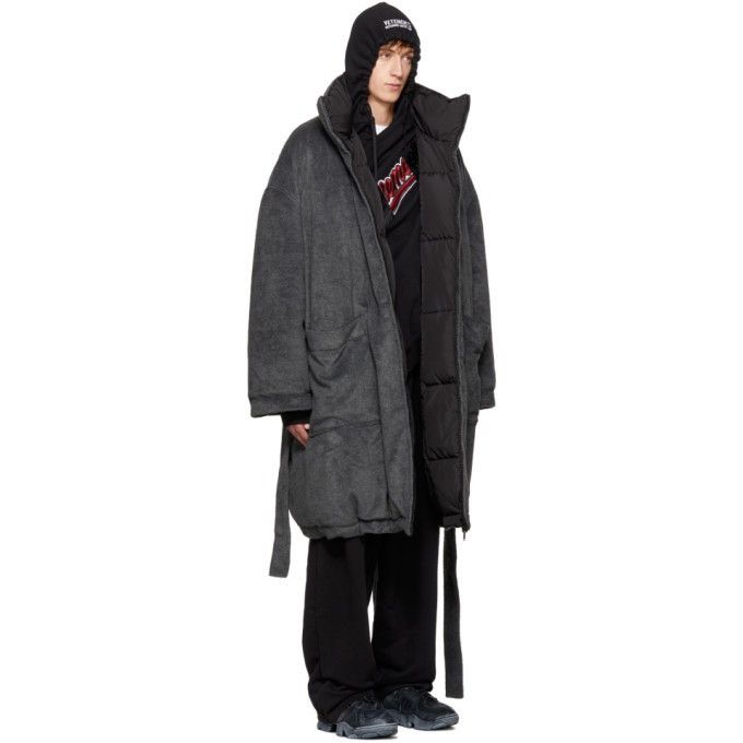 image of Vetements Reversible Grey Couch Potato Bathrobe Coat in Black/Grey, Men's (Size Small)